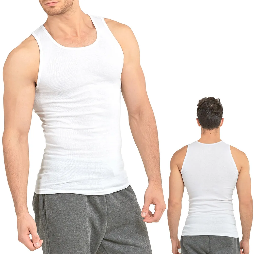 12 Lot Men Slim Muscle Tank Top T-Shirt Ribbed Sleeveless Cotton A-Shirt White S