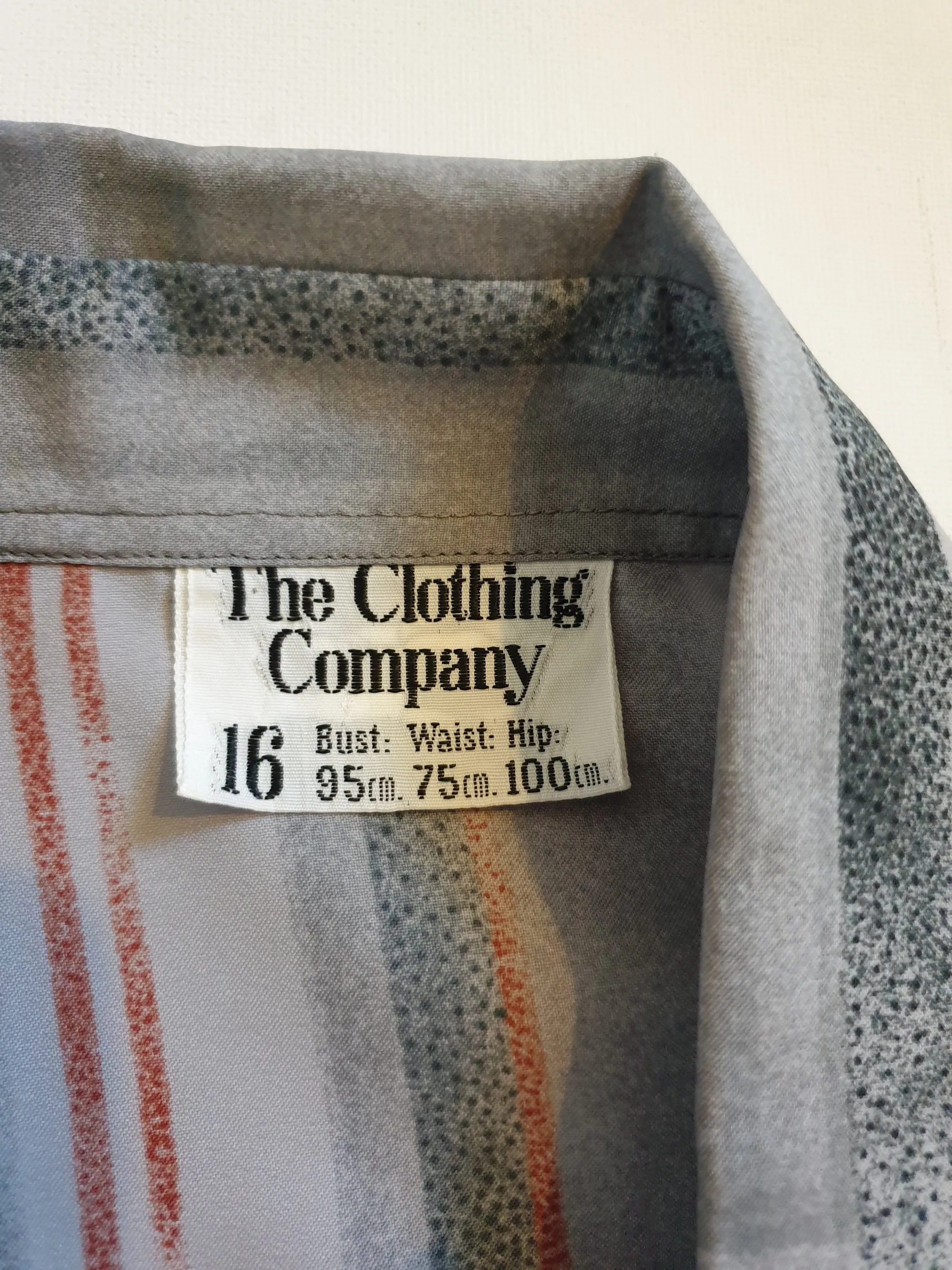 1970s Grey Striped Shirt, Blouse, With Long Pointed Collar - M