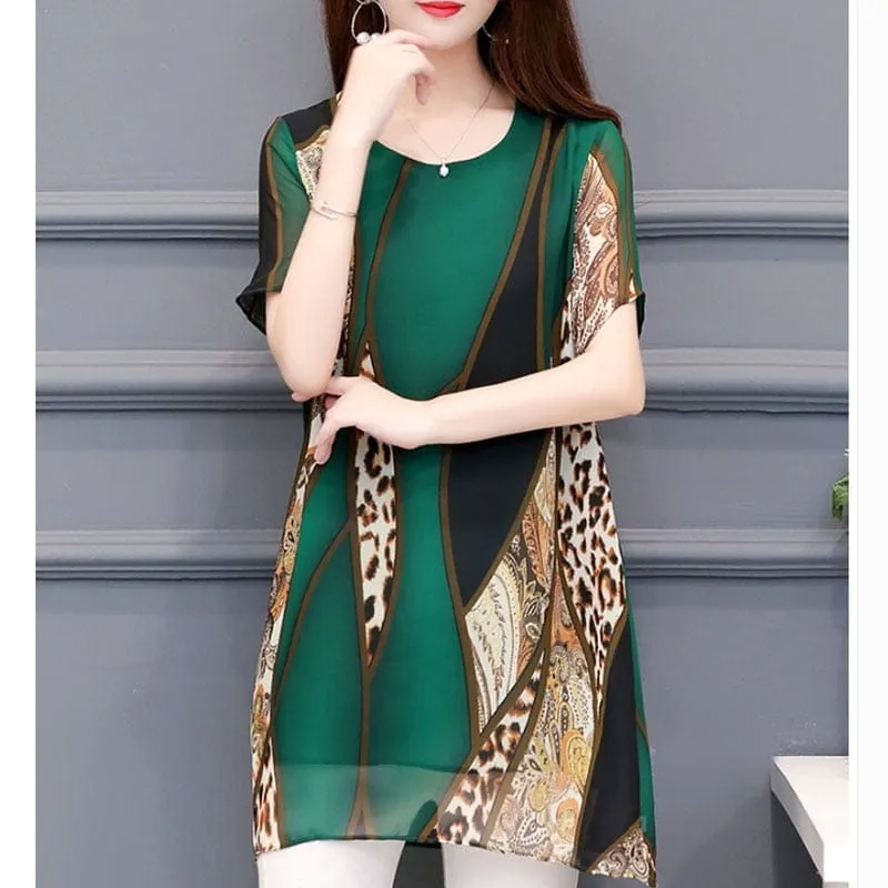 2022 Summer Fashion Women Chiffon Blouses O-neck Tops