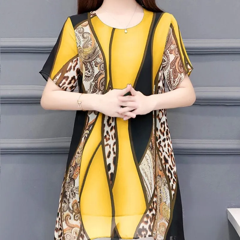2022 Summer Fashion Women Chiffon Blouses O-neck Tops