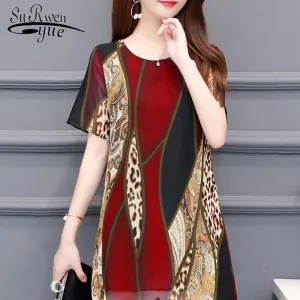 2022 Summer Fashion Women Chiffon Blouses O-neck Tops