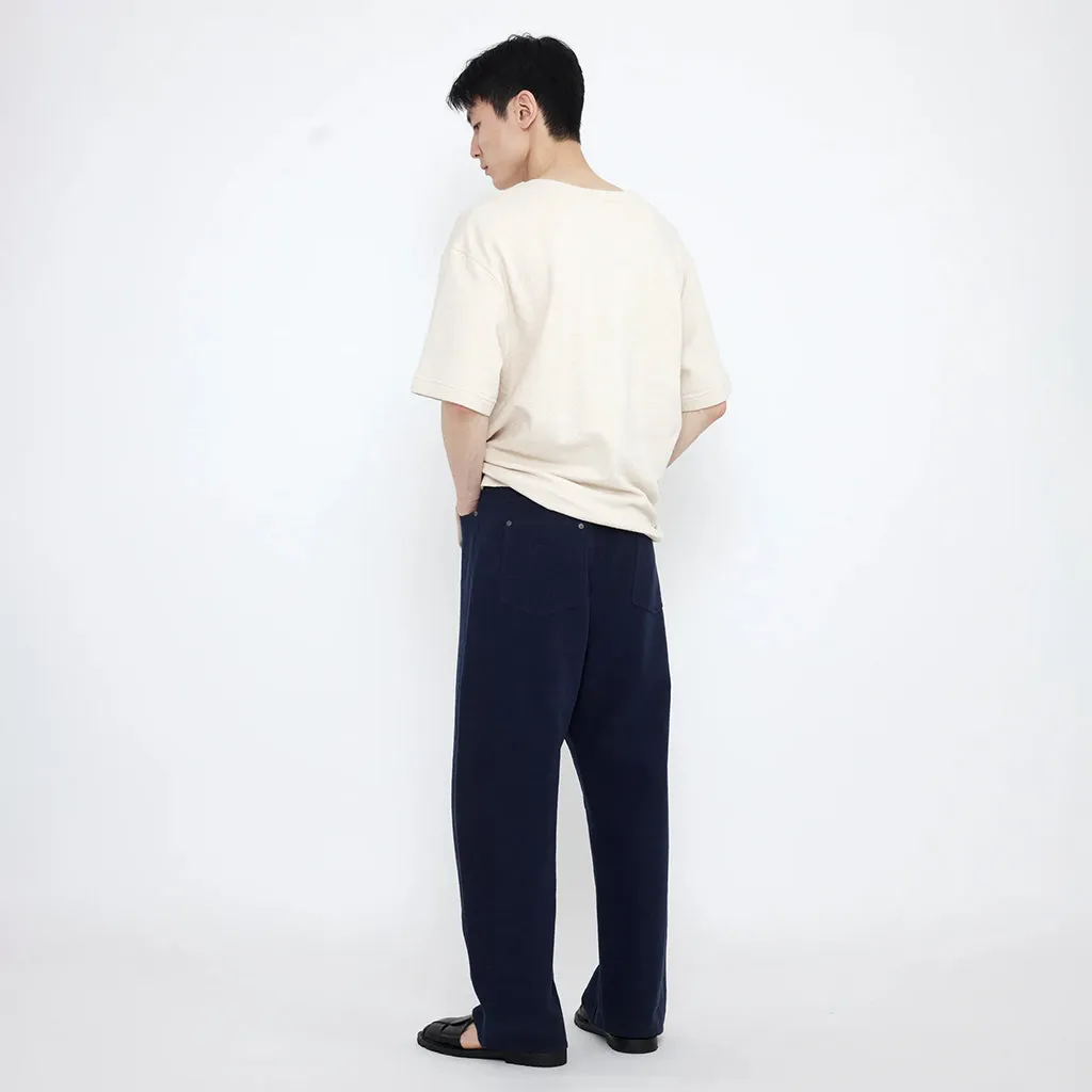 7115 By Szeki Unisex Relaxed Curve Legged Pants Navy Blue