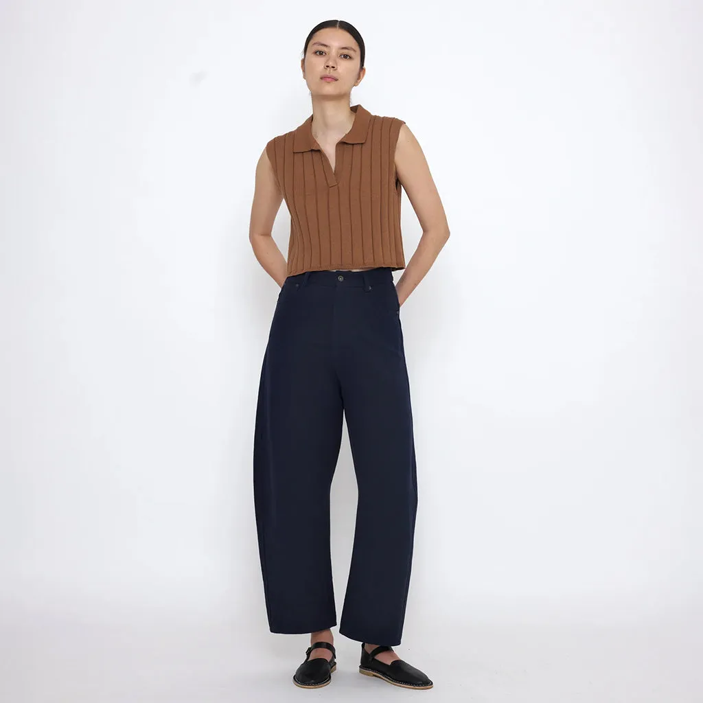 7115 By Szeki Unisex Relaxed Curve Legged Pants Navy Blue