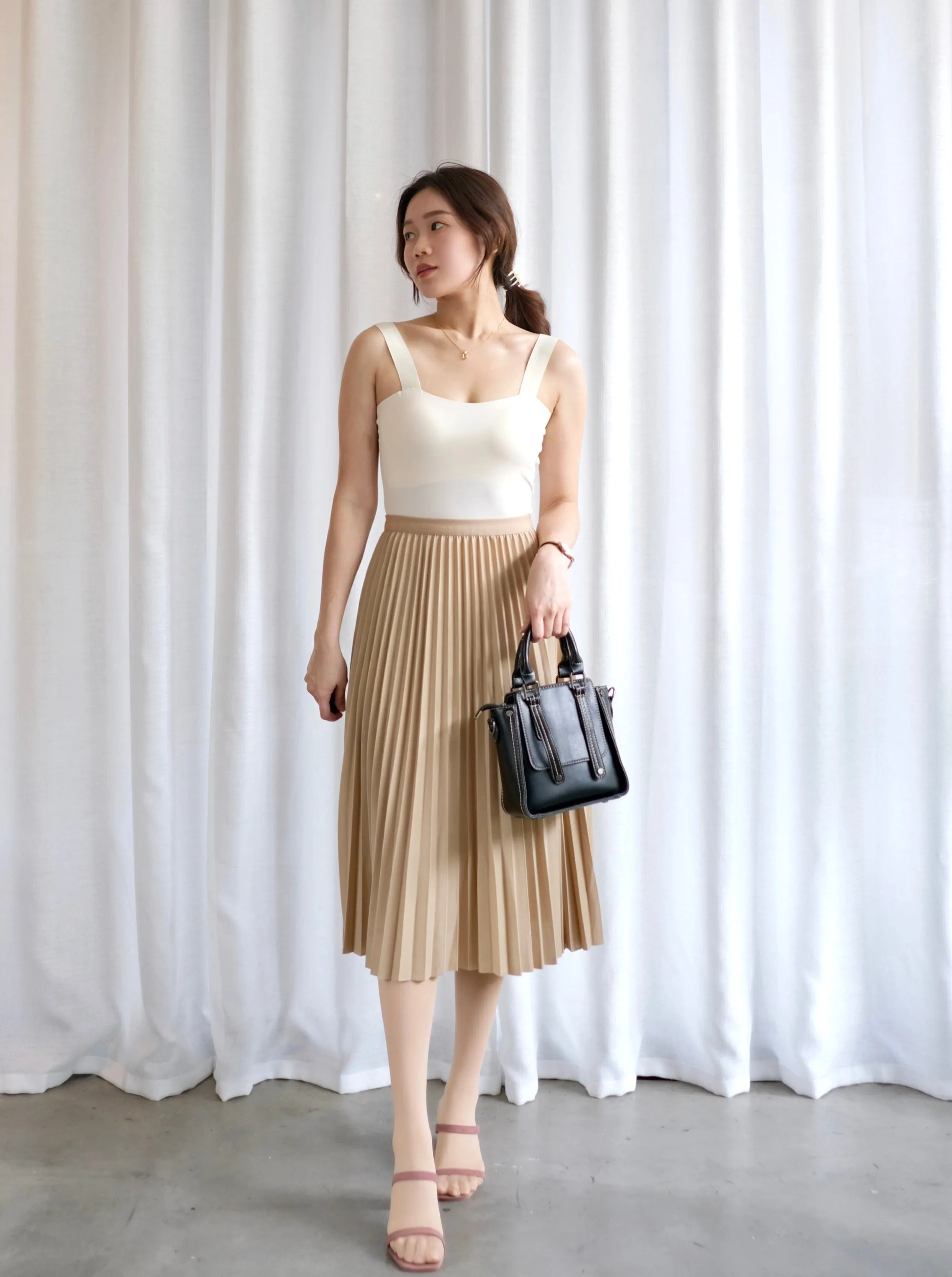 ACEWIN Waist Elastic Pleated Midi Skirt (Free Size) 601285
