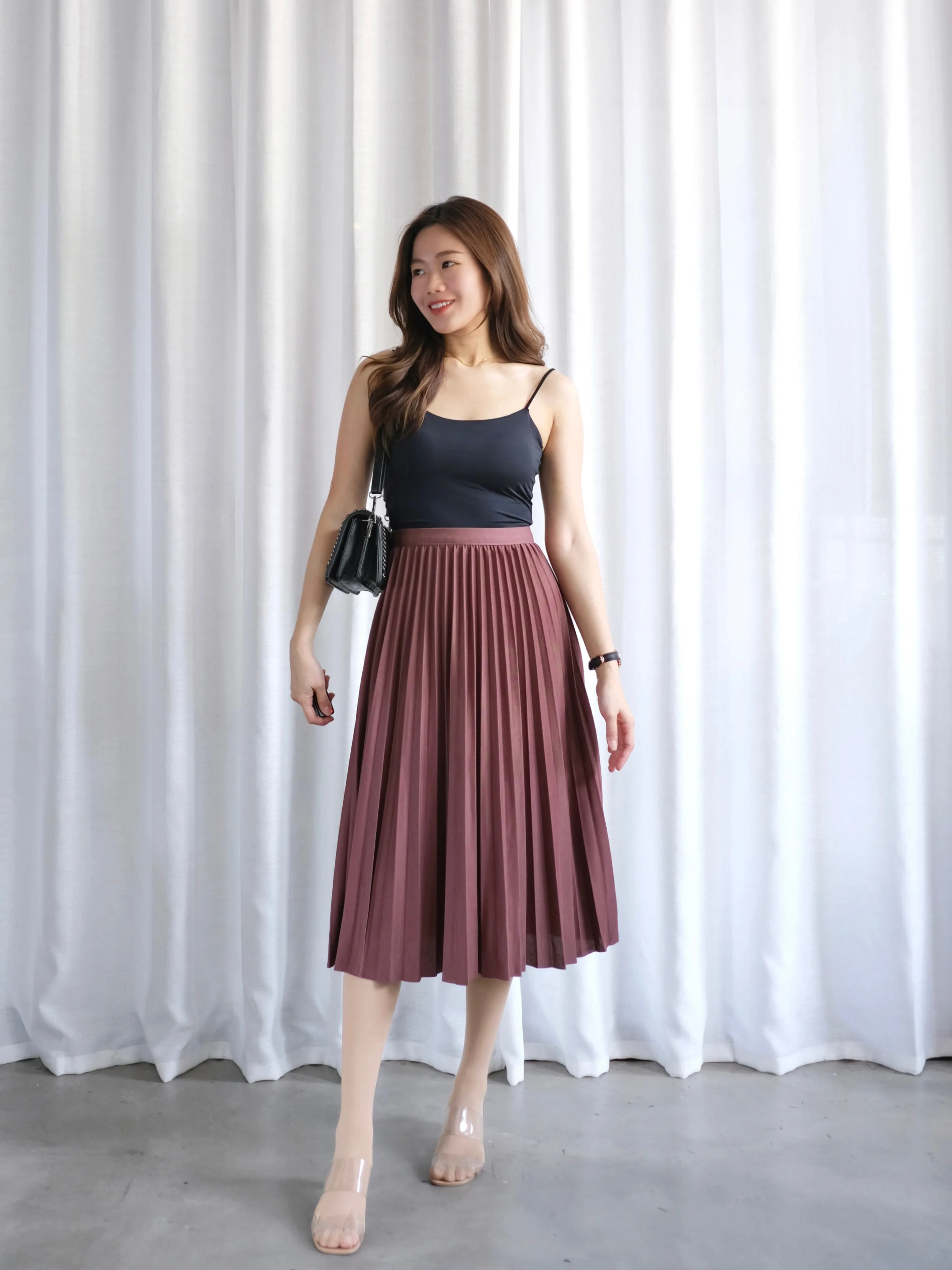 ACEWIN Waist Elastic Pleated Midi Skirt (Free Size) 601285