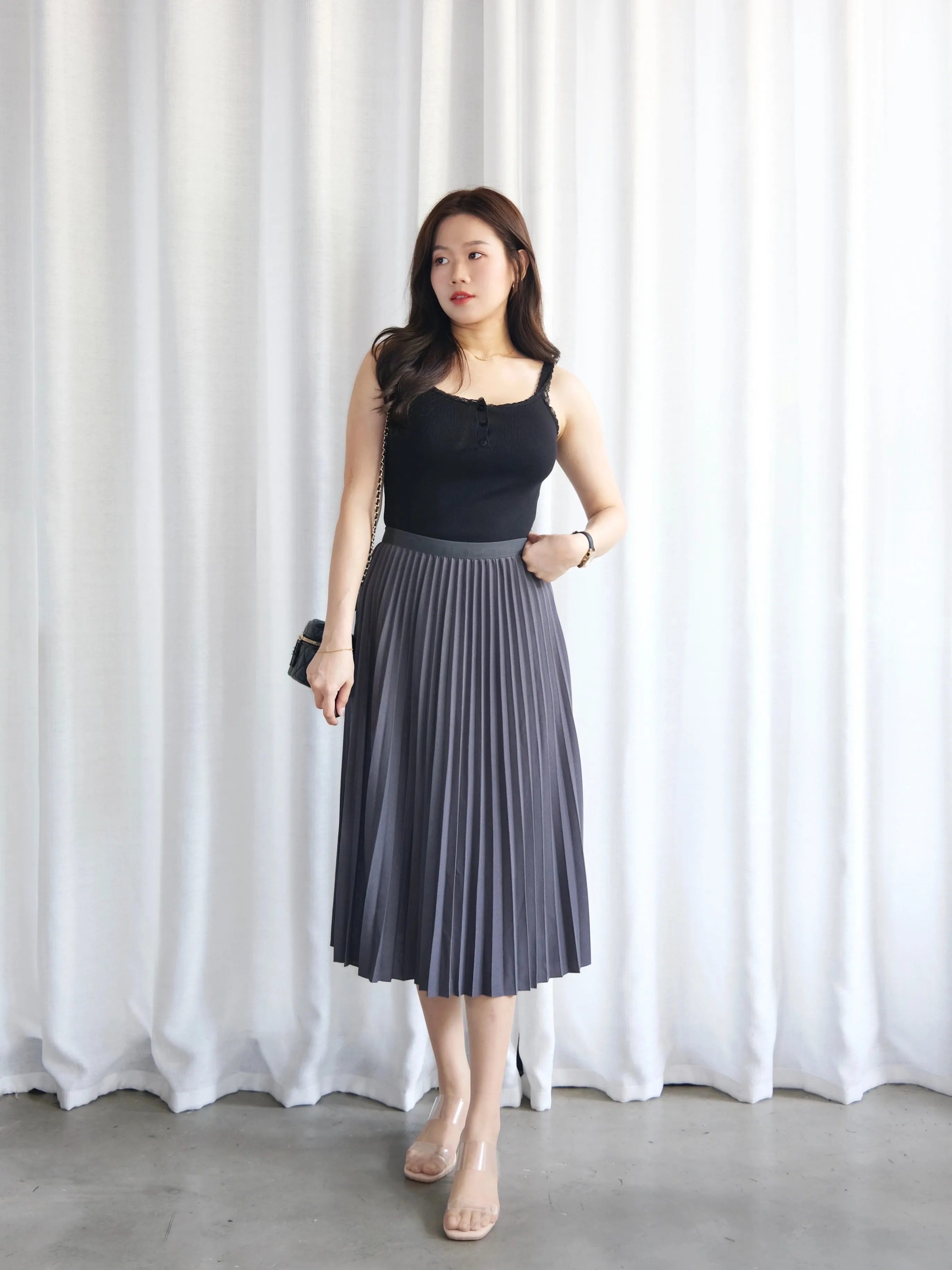 ACEWIN Waist Elastic Pleated Midi Skirt (Free Size) 601285