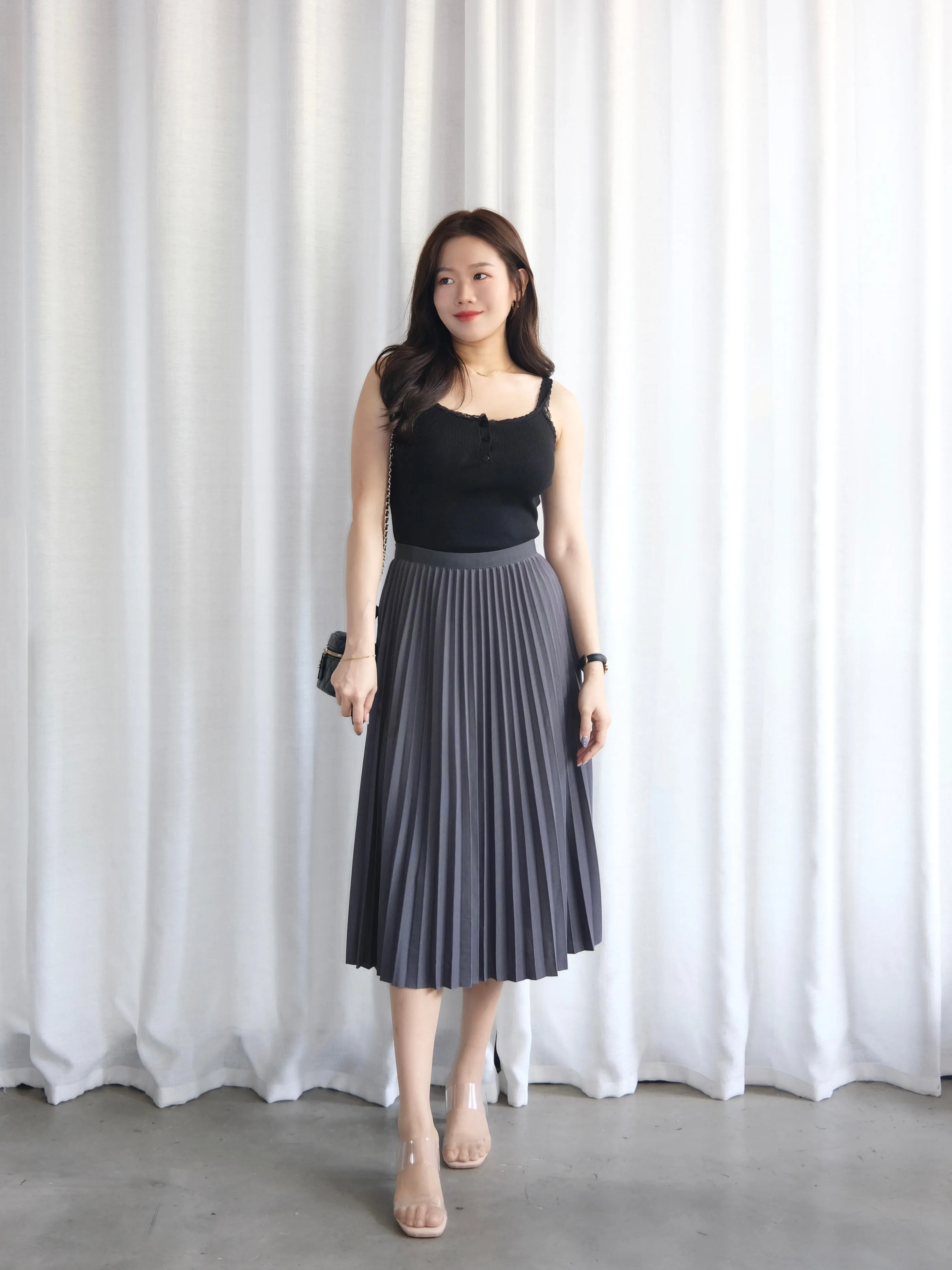 ACEWIN Waist Elastic Pleated Midi Skirt (Free Size) 601285