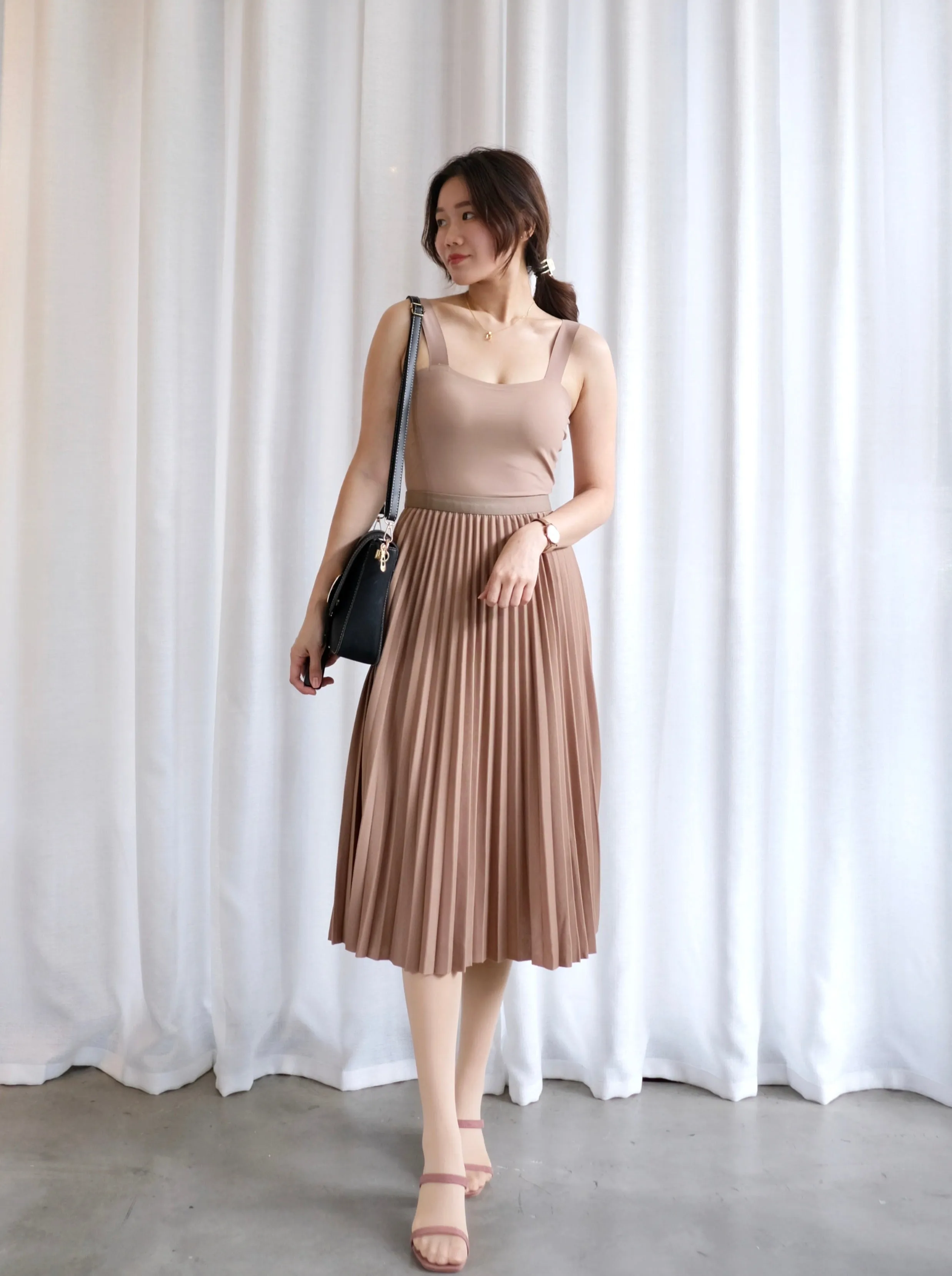 ACEWIN Waist Elastic Pleated Midi Skirt (Free Size) 601285