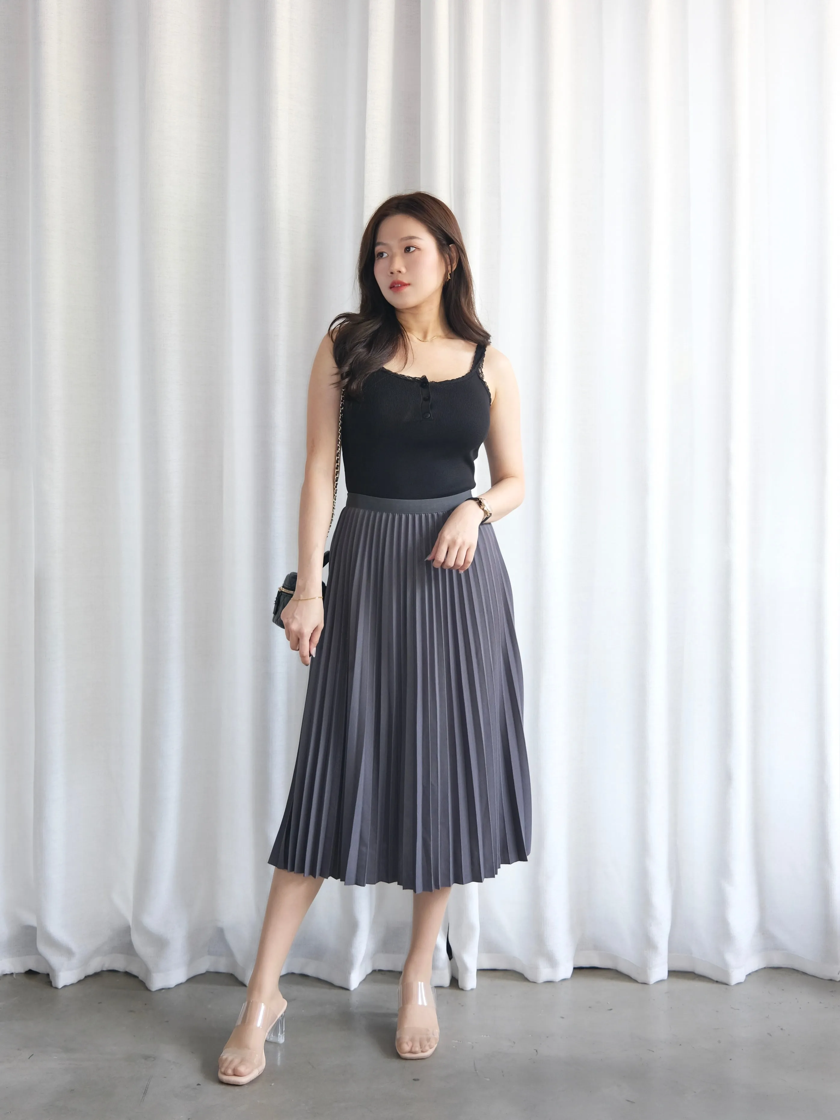 ACEWIN Waist Elastic Pleated Midi Skirt (Free Size) 601285