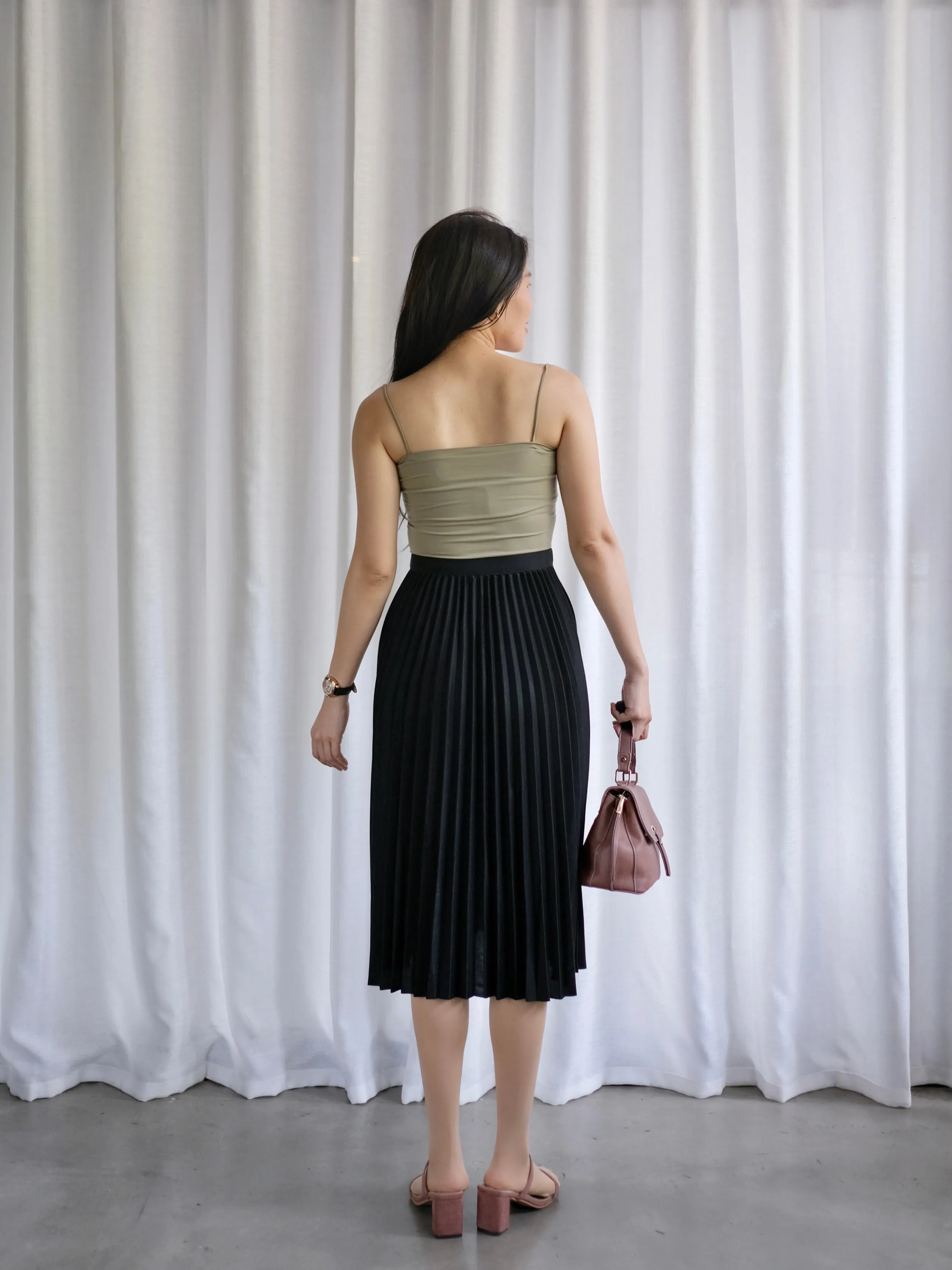 ACEWIN Waist Elastic Pleated Midi Skirt (Free Size) 601285