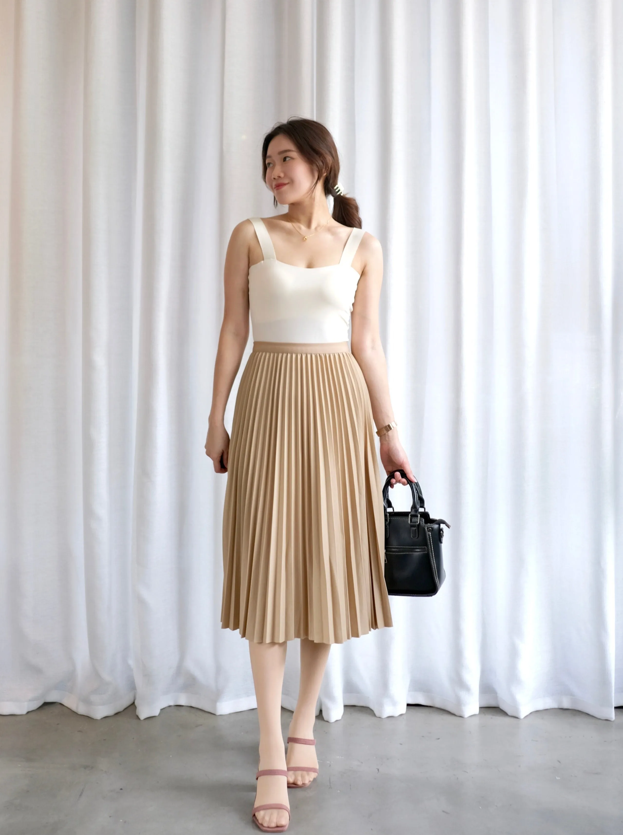 ACEWIN Waist Elastic Pleated Midi Skirt (Free Size) 601285