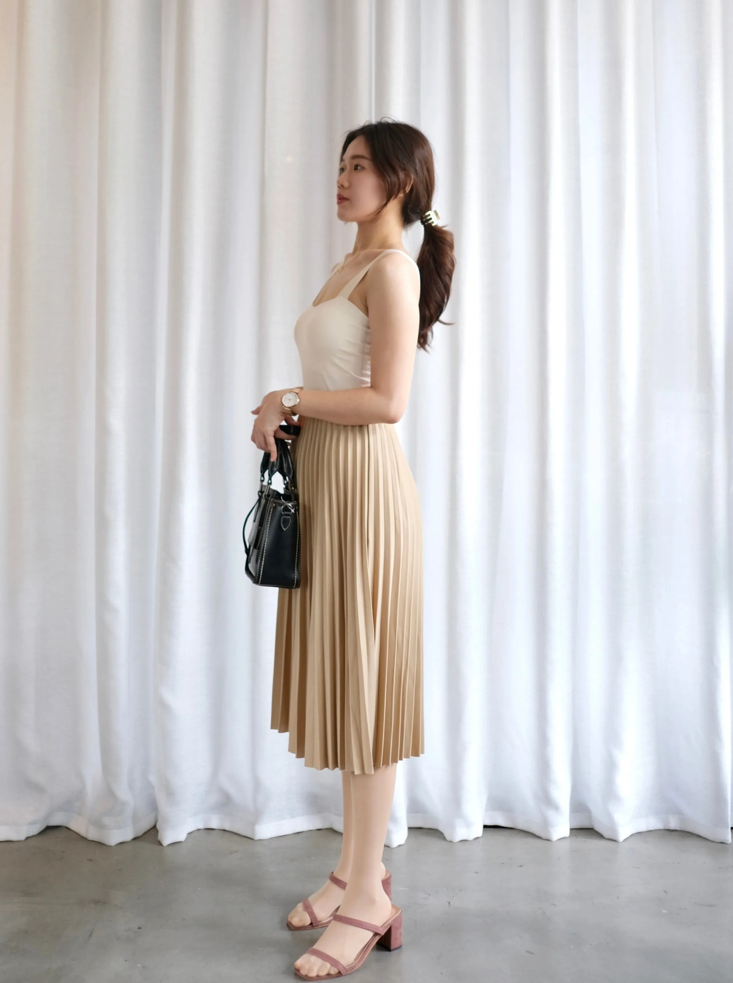 ACEWIN Waist Elastic Pleated Midi Skirt (Free Size) 601285