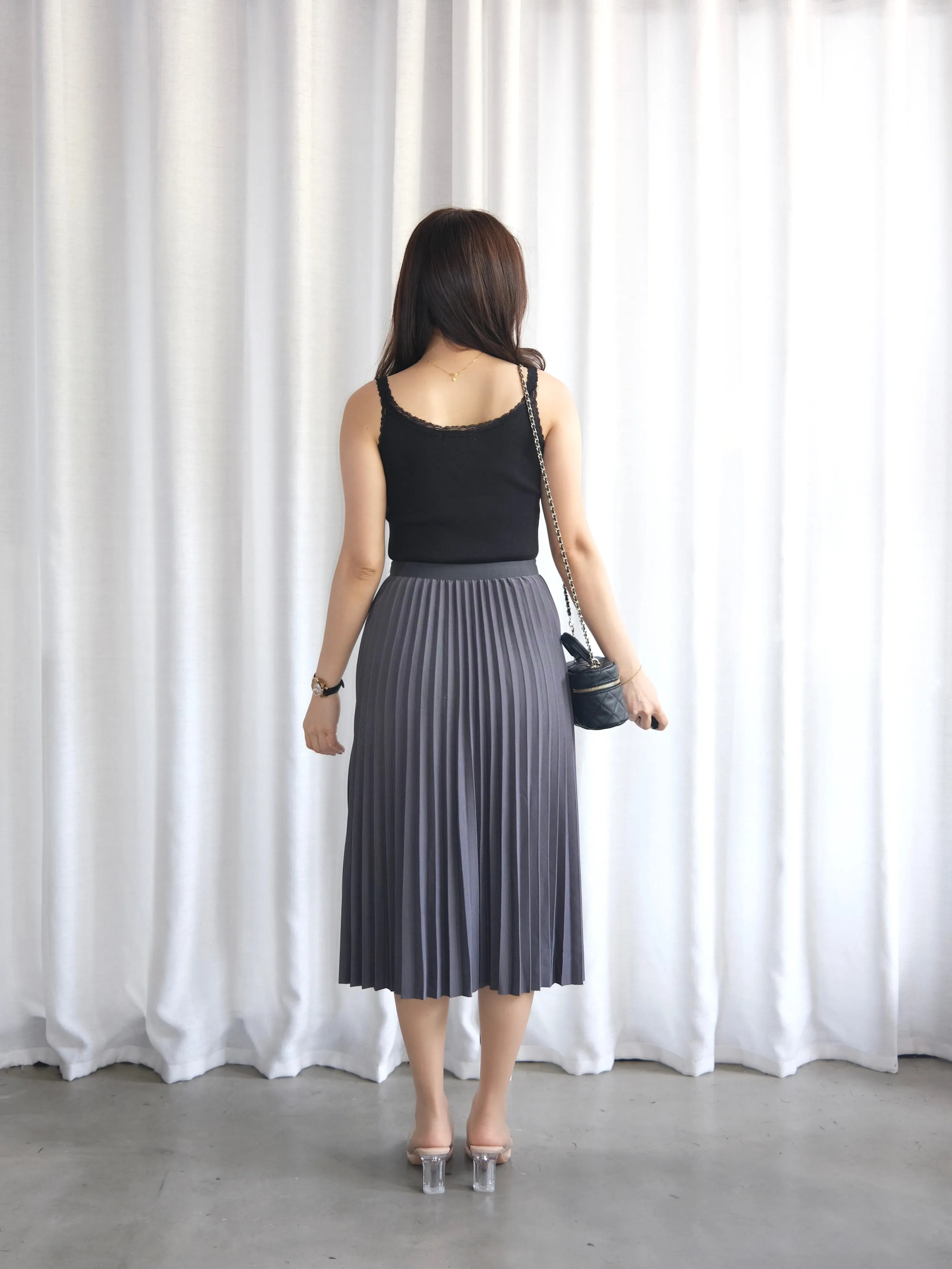 ACEWIN Waist Elastic Pleated Midi Skirt (Free Size) 601285
