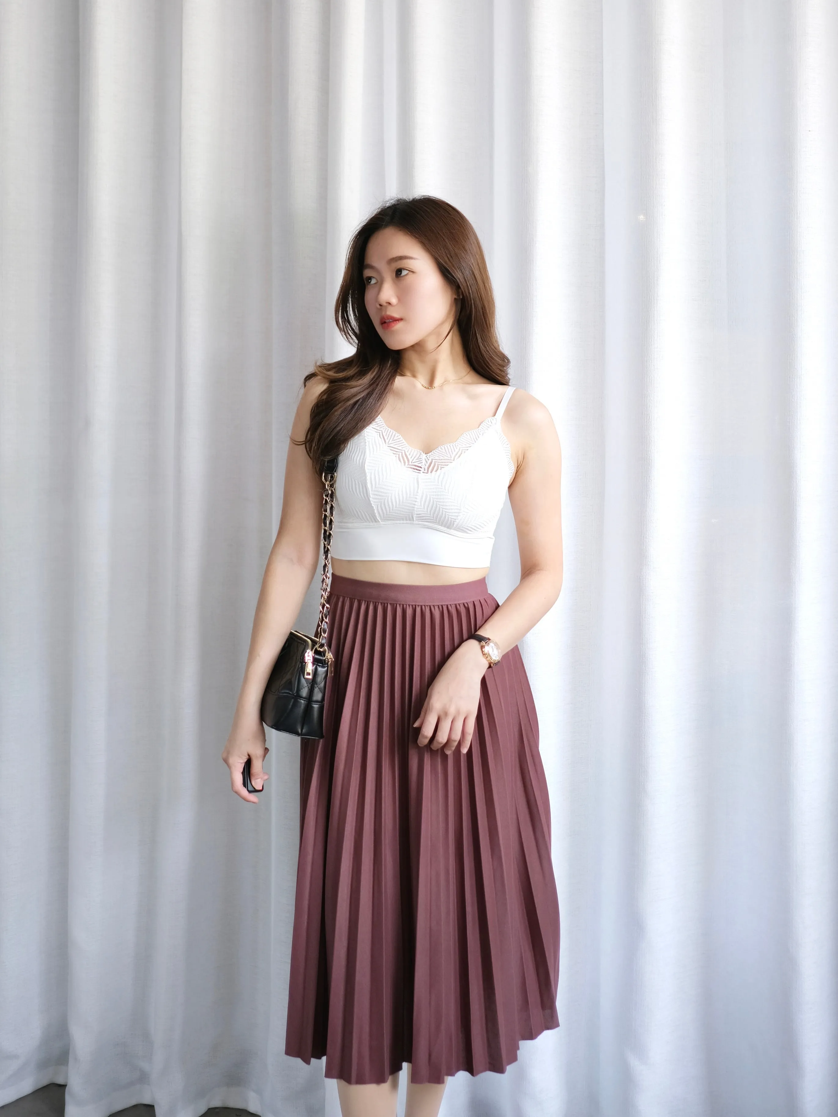 ACEWIN Waist Elastic Pleated Midi Skirt (Free Size) 601285
