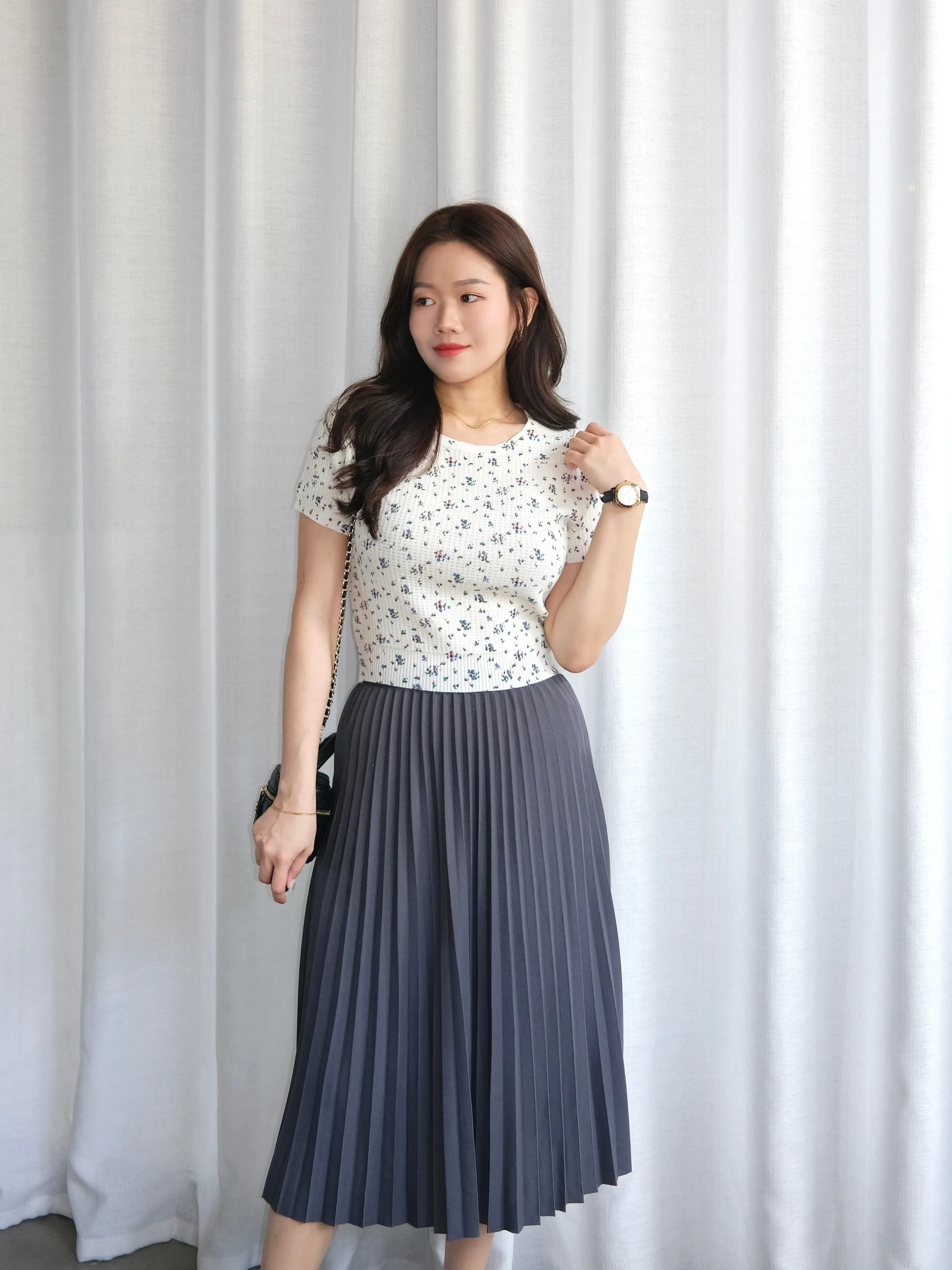 ACEWIN Waist Elastic Pleated Midi Skirt (Free Size) 601285