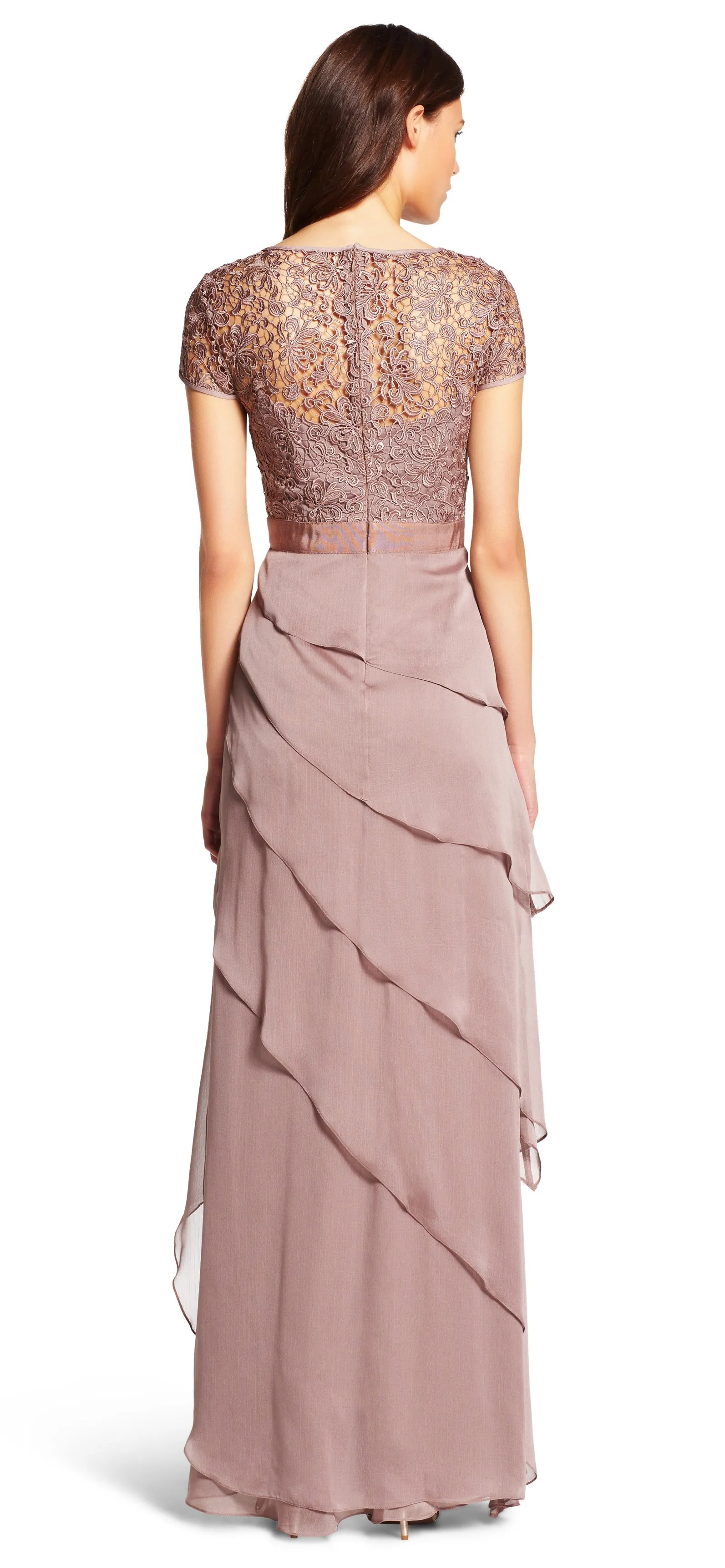 Adrianna Papell Flutter Chiffon Cap Sleeve Gown - Buff