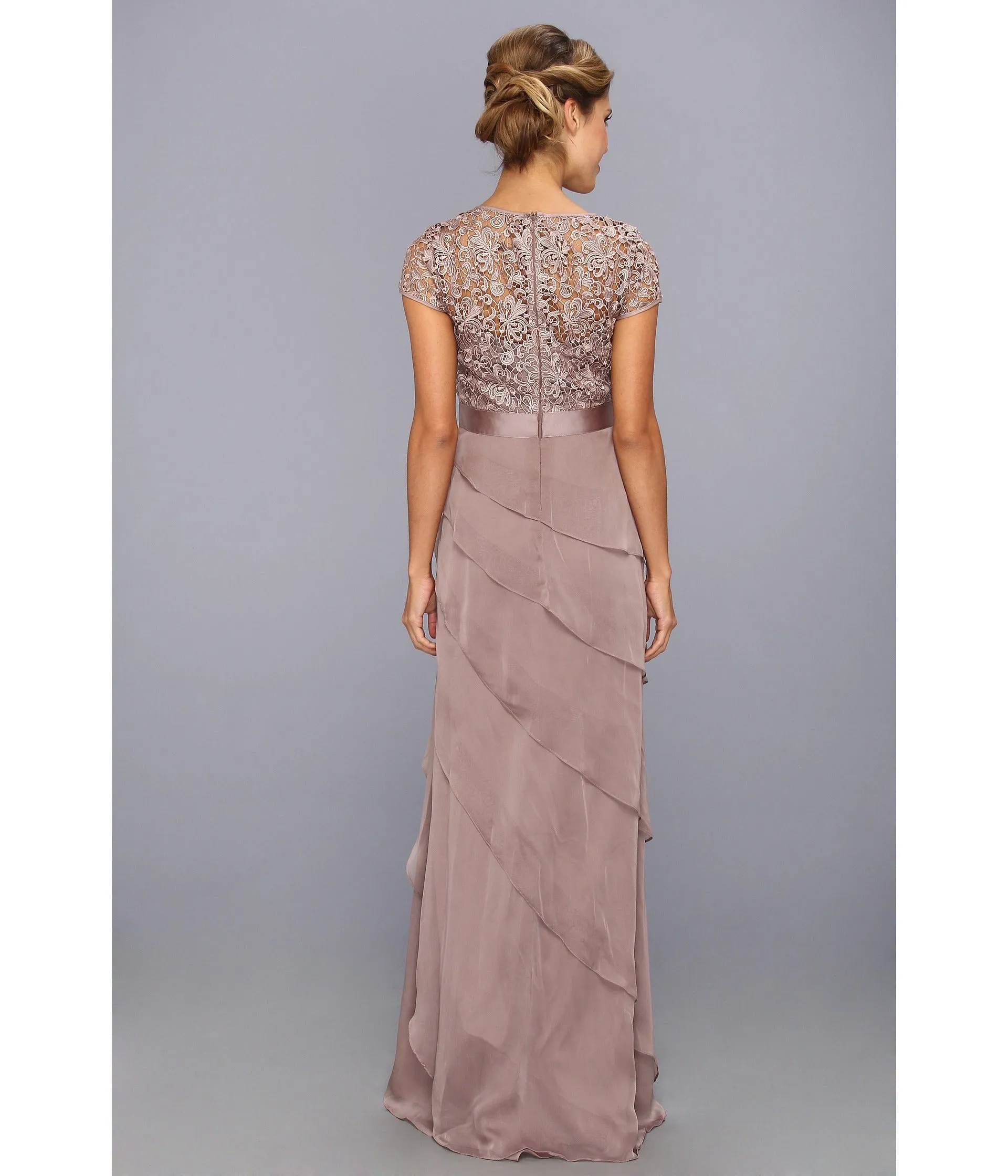 Adrianna Papell Flutter Chiffon Cap Sleeve Gown - Buff