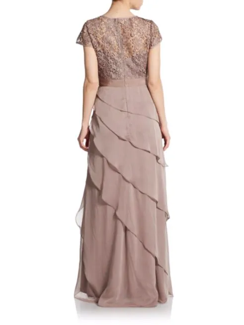 Adrianna Papell Flutter Chiffon Cap Sleeve Gown - Buff