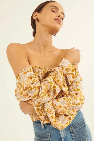 Amber Blossoms Smocked Floral Peasant Top