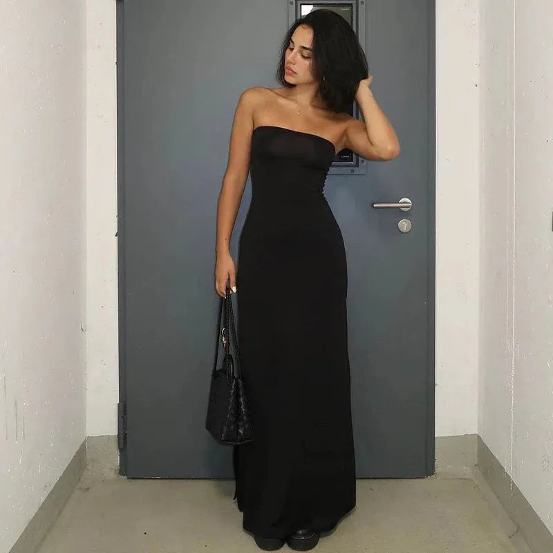 Amozae-Christmas Outfits New Year's Eve Dress Night Out Club Dresses cute winter outfits Nisa Strapless Basic Maxi Dress