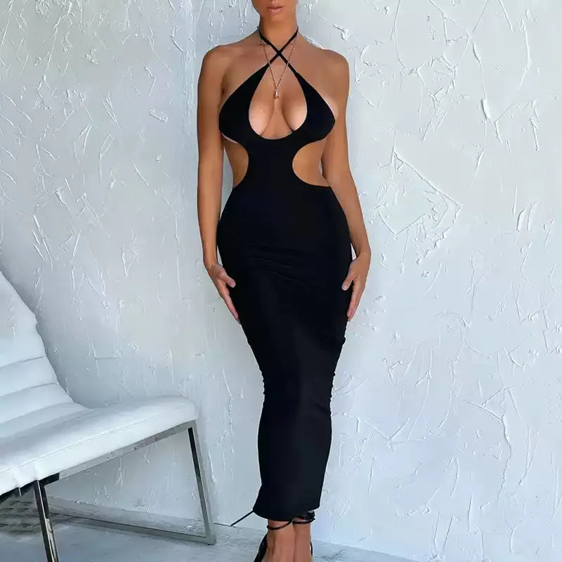 Amozae-Christmas Outfits New Year's Eve Dress Night Out Club Dresses cute winter outfits Roxanne Halter Cut-Out Maxi Dress