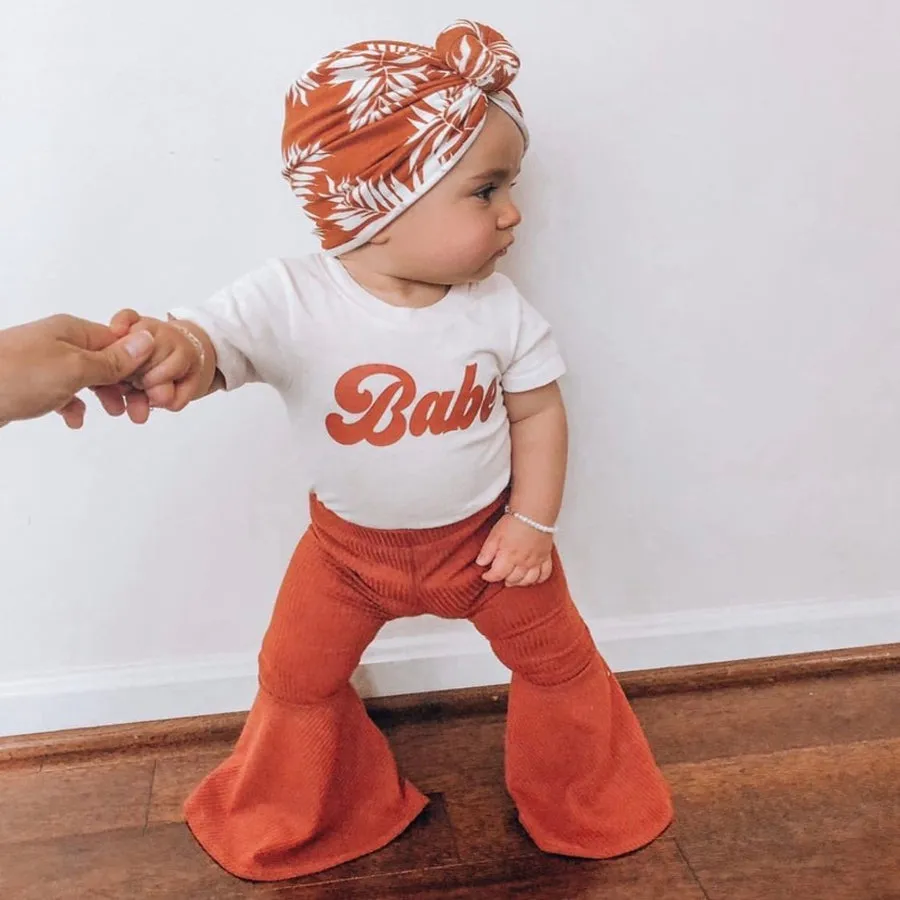 Annie Rust Ribbed Girls Bell Bottom Flare Pants