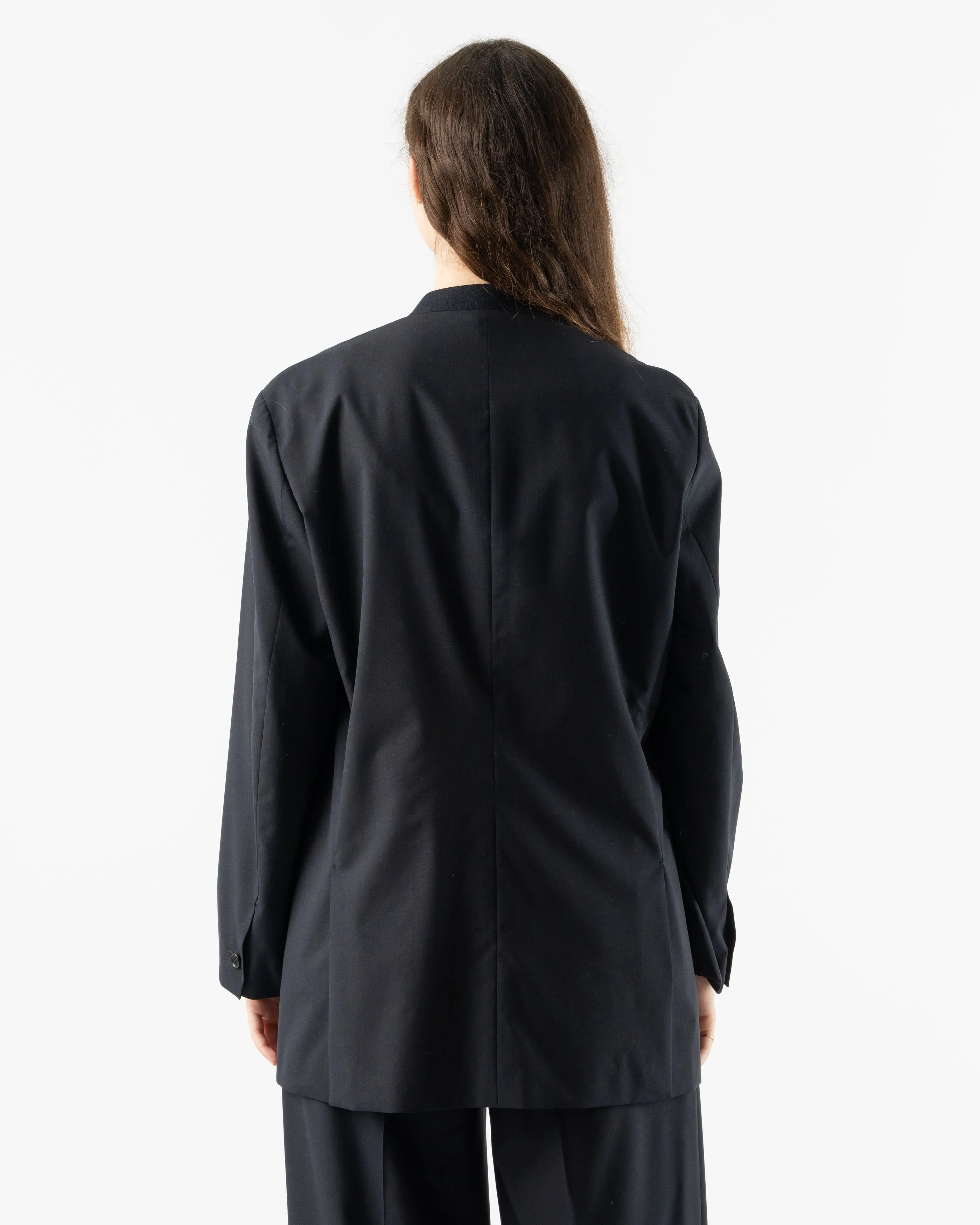 Auralee Super Fine Tropical Wool No Collar Jacket in Dark Navy
