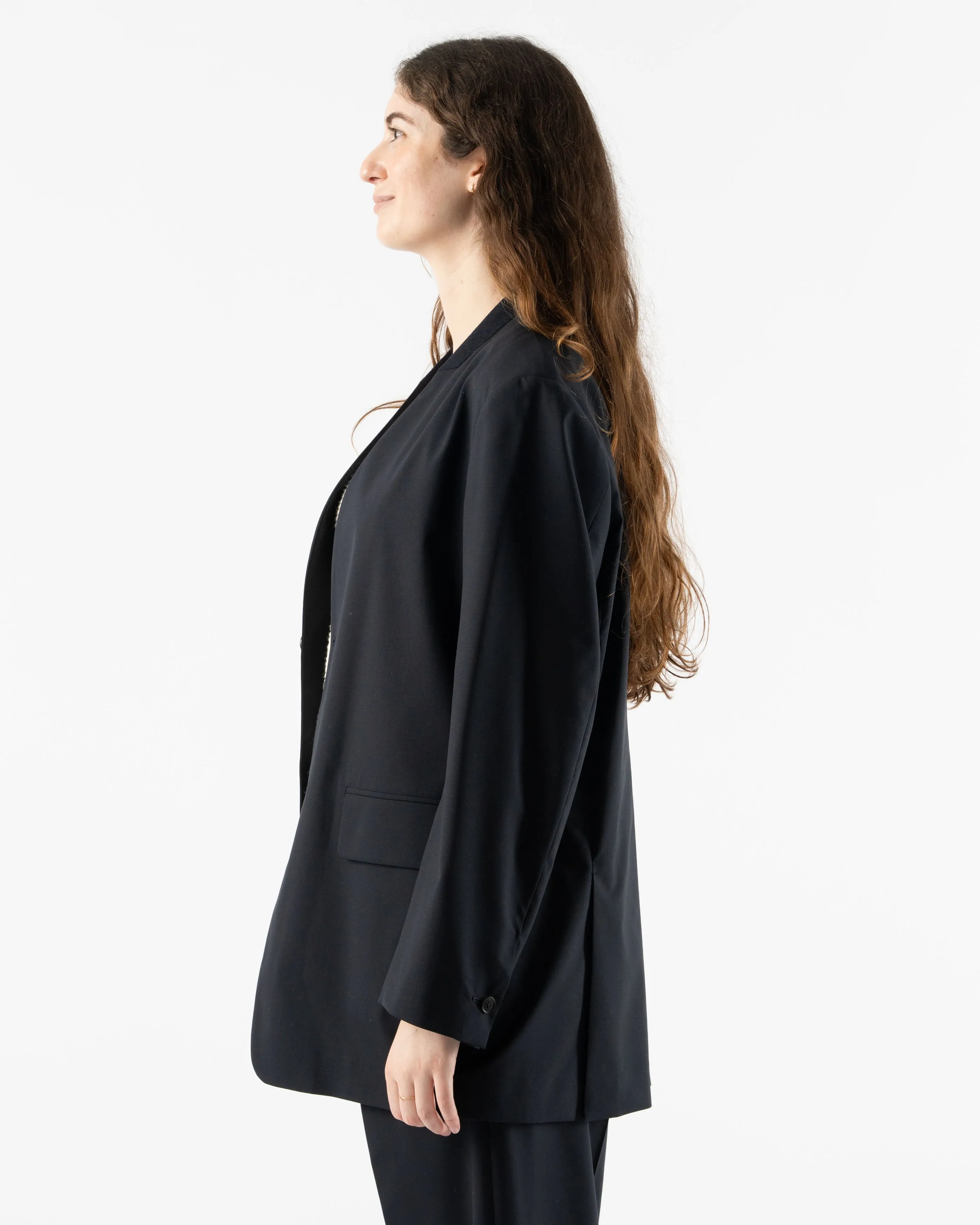Auralee Super Fine Tropical Wool No Collar Jacket in Dark Navy