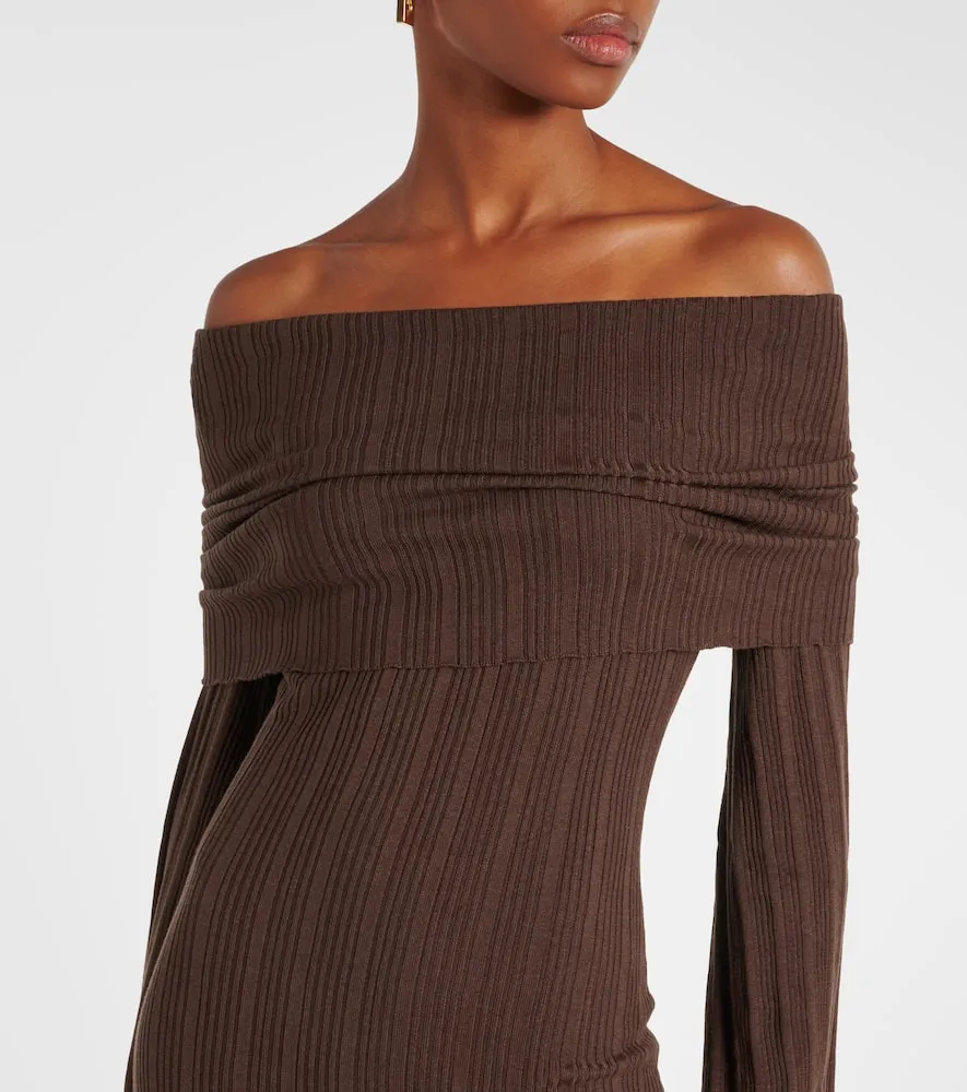 Aya Muse Off-shoulder silk-blend jersey maxi dress
