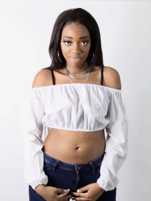 Bella Bianca White Long Sleeve Peasant Crop Top / Made in USA