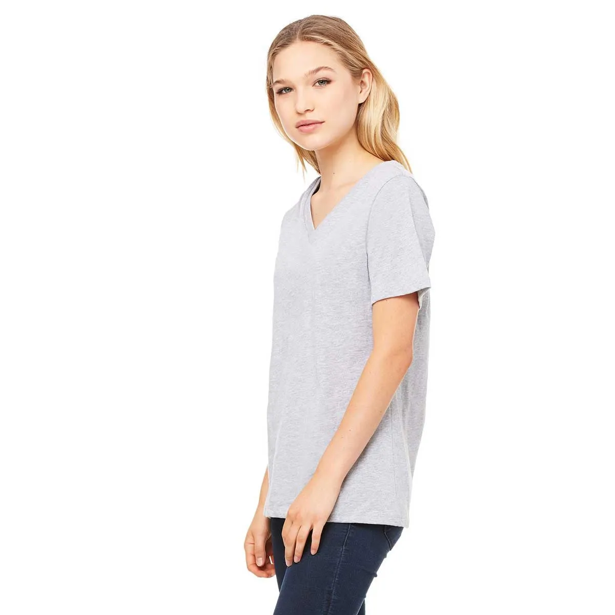 Bella   Canvas Women's Athletic Heather Relaxed Jersey Short-Sleeve V-Neck T-Shirt