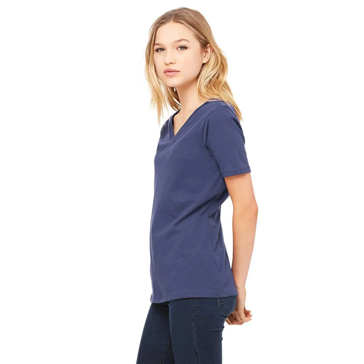 Bella   Canvas Women's Navy Relaxed Jersey Short-Sleeve V-Neck T-Shirt
