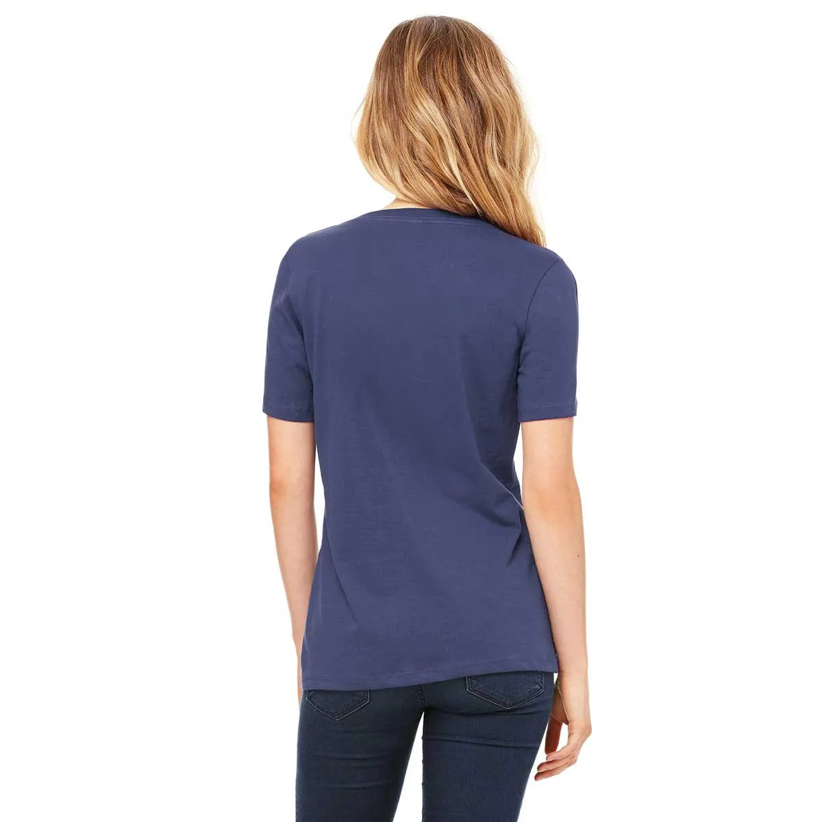 Bella   Canvas Women's Navy Relaxed Jersey Short-Sleeve V-Neck T-Shirt