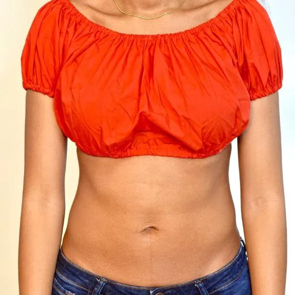 Bella Rossa Red Short Sleeve Peasant Crop Top / Made in USA