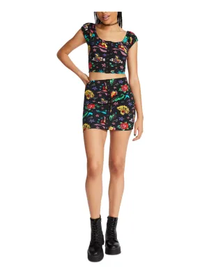 BETSEY JOHNSON Womens Black Unlined Snap Button Up Printed Micro Mini Pencil Skirt