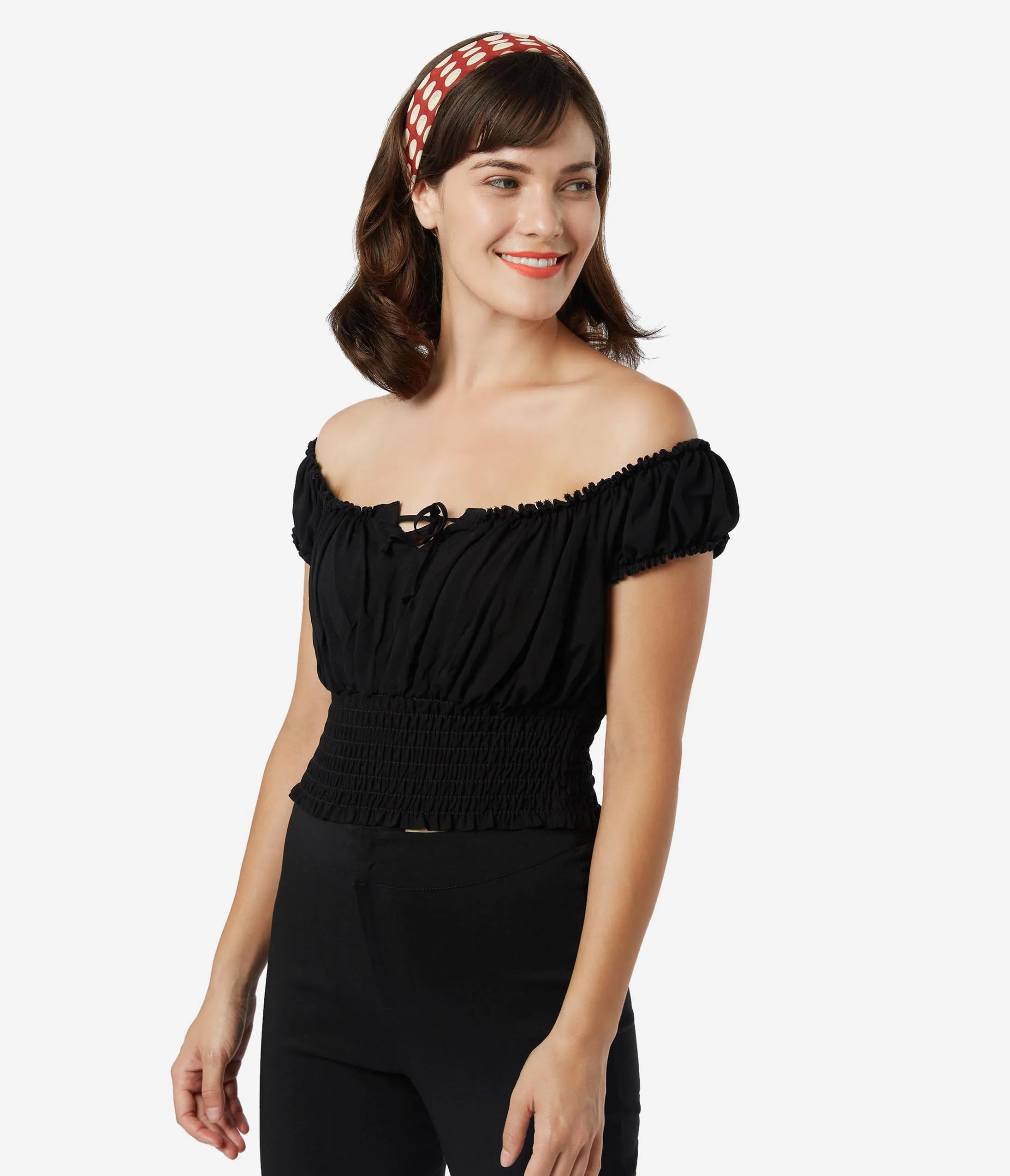 Bettie Page 1950s Black La Fiesta Crop Top