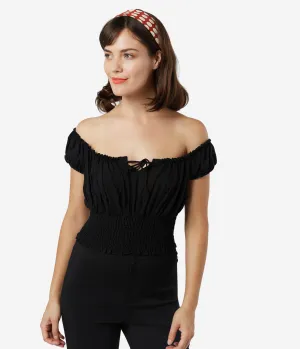 Bettie Page 1950s Black La Fiesta Crop Top