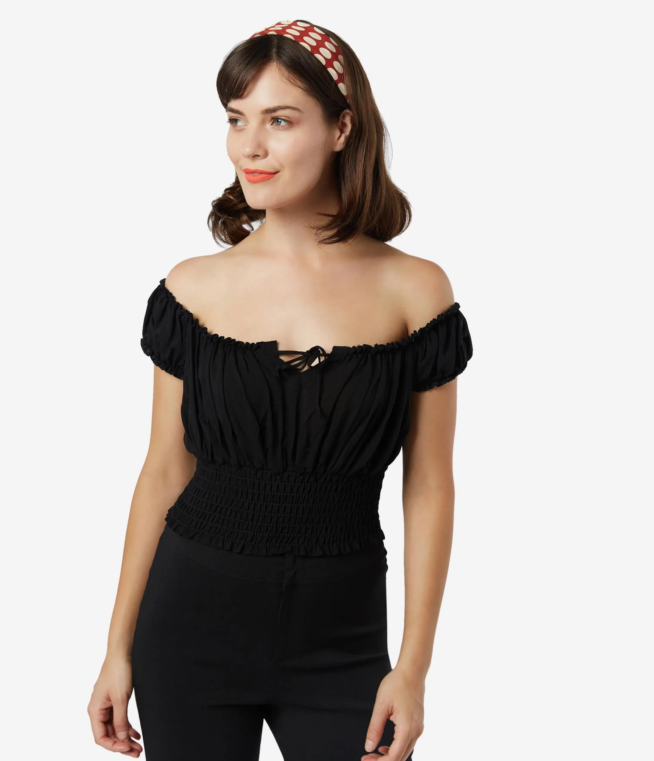 Bettie Page 1950s Black La Fiesta Crop Top