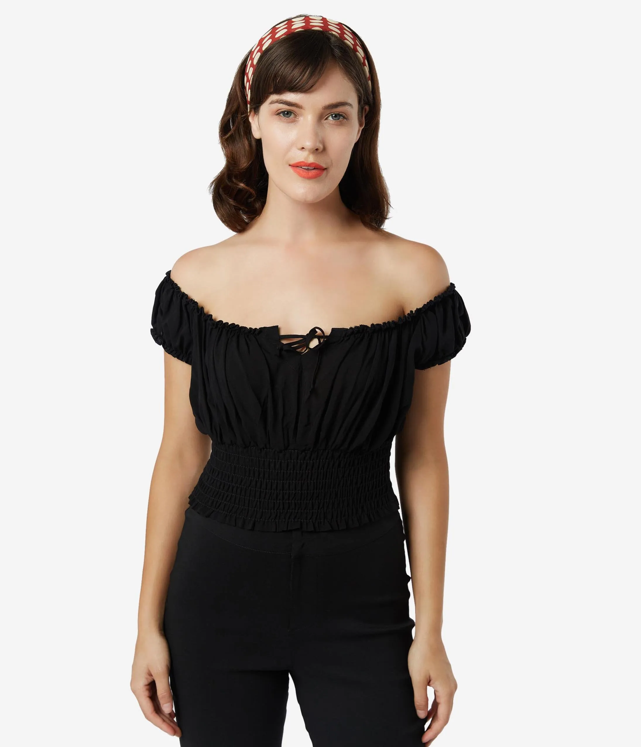 Bettie Page 1950s Black La Fiesta Crop Top