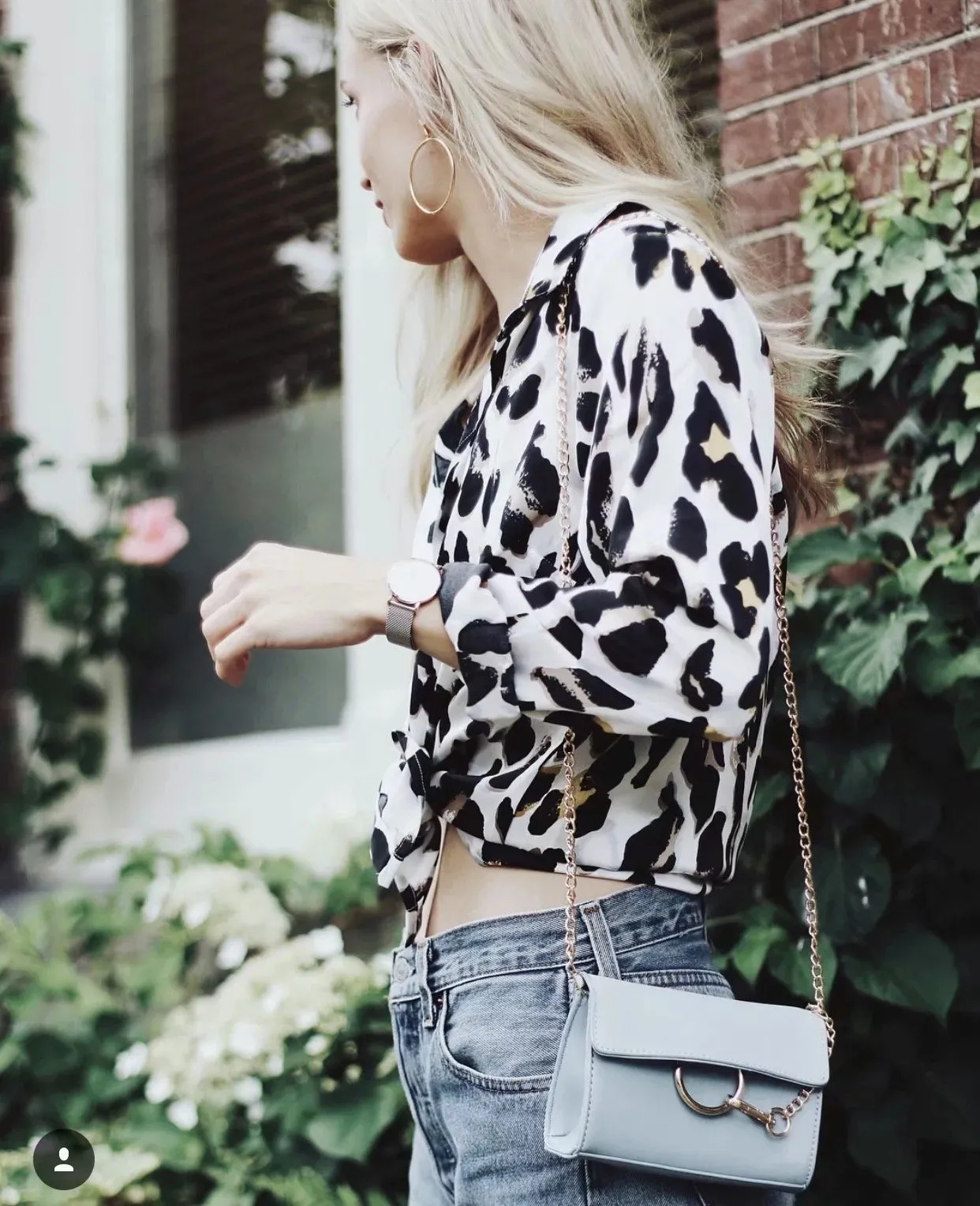 Black & White Leopard Vintage Sexy Women Loose Chiffon Long Sleeve Shirt Blouse