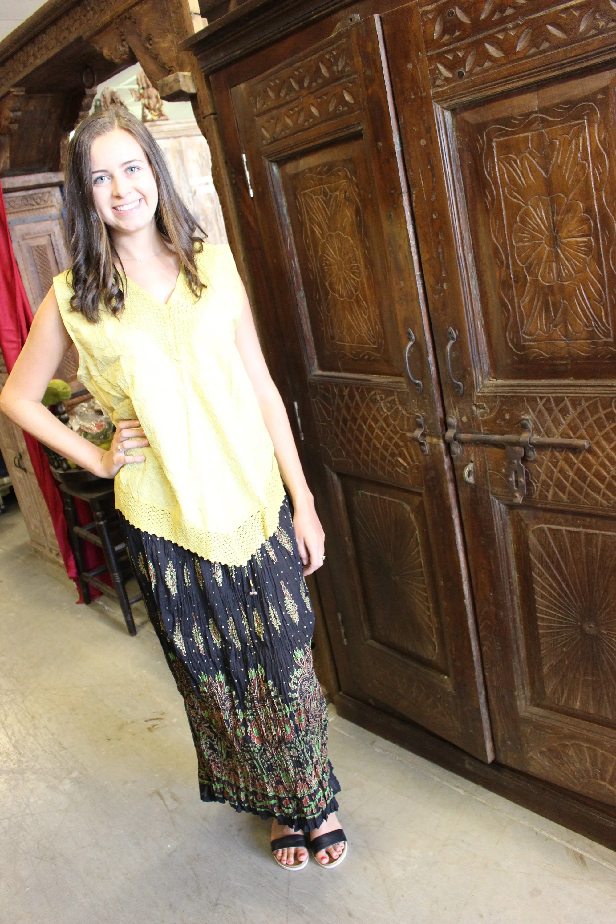 Black Broomstick Skirt Bohemian Tunic MIX MATCH ,Cotton Set