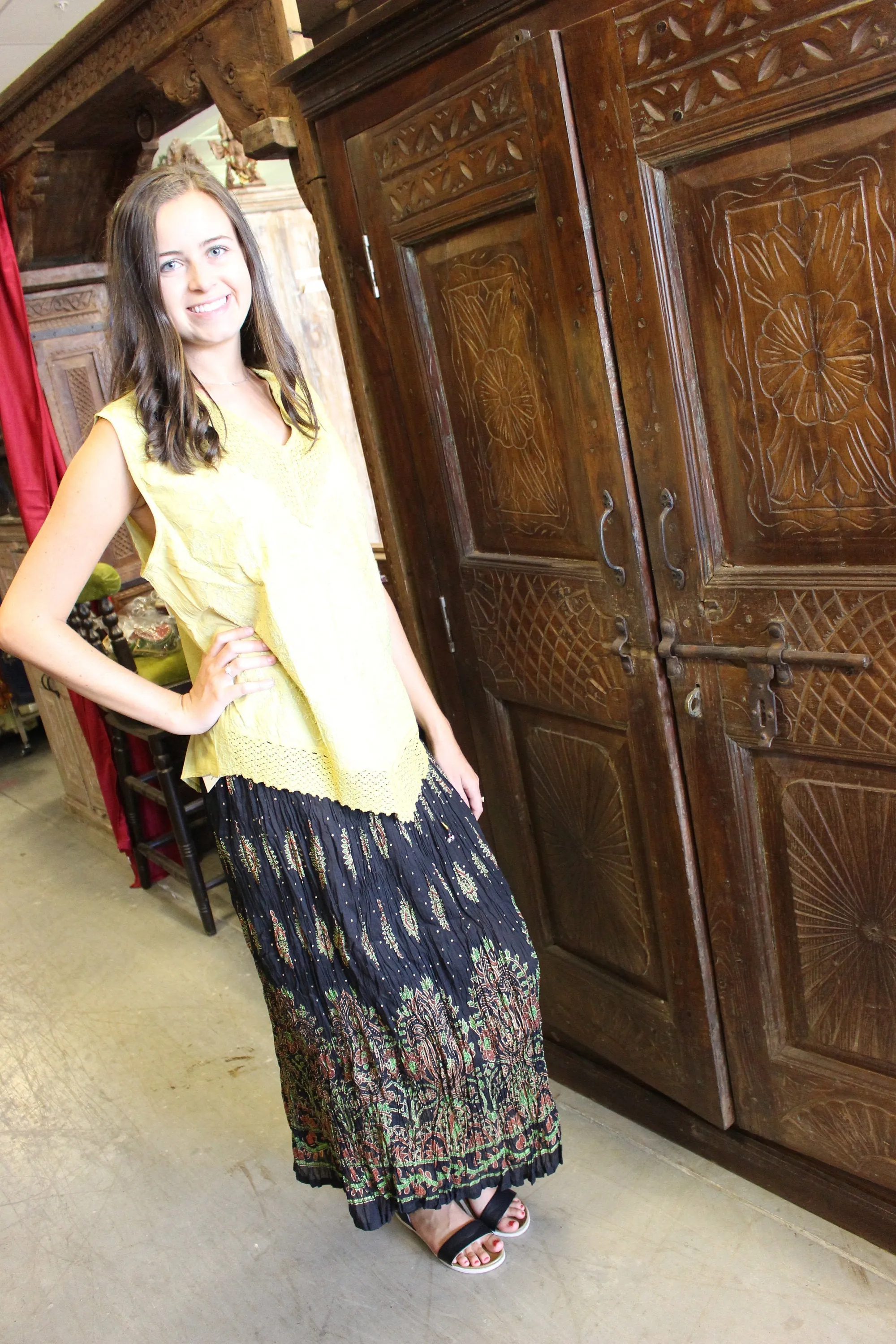 Black Broomstick Skirt Bohemian Tunic MIX MATCH ,Cotton Set