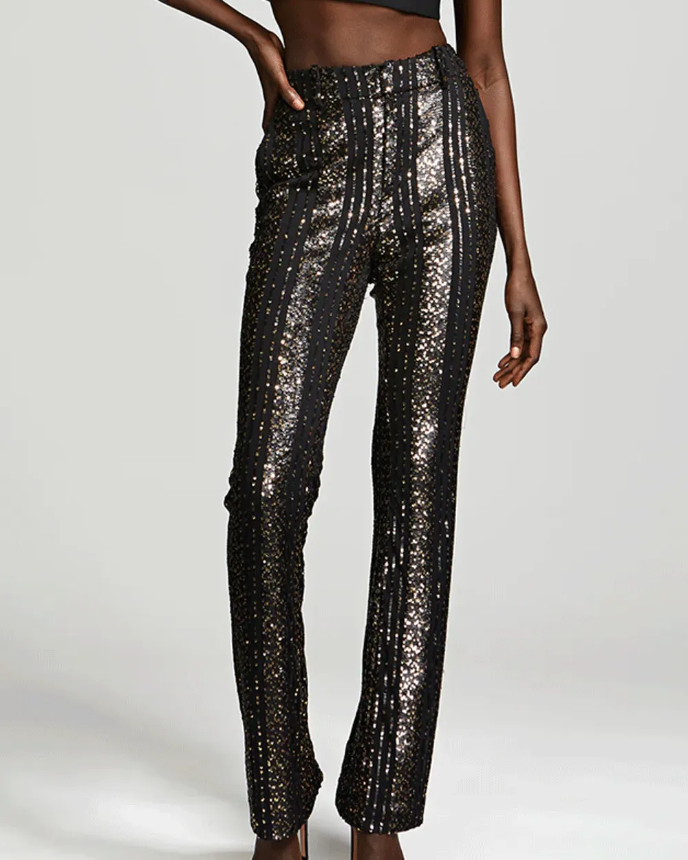 Black Elka Striped Sequin Pants