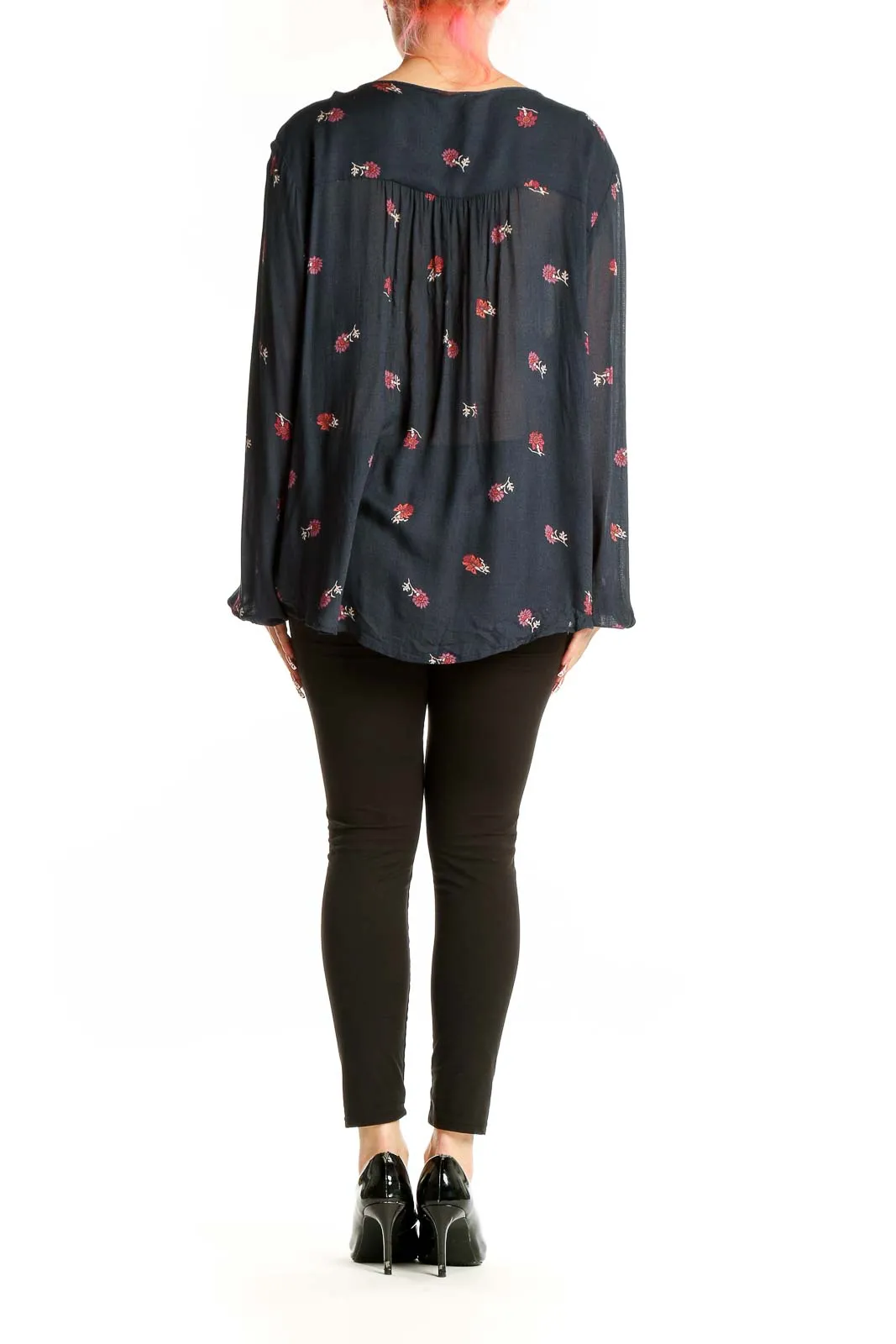 Black Floral Peasant Blouse