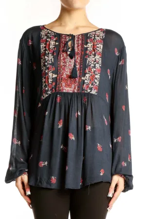 Black Floral Peasant Blouse