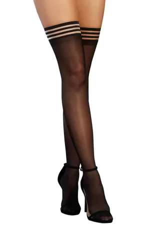 Black Opaque Thigh Highs with Striped Tops