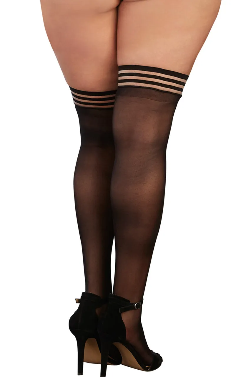 Black Opaque Thigh Highs with Striped Tops