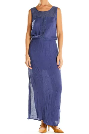 Blue Lace-Trimmed Maxi Dress