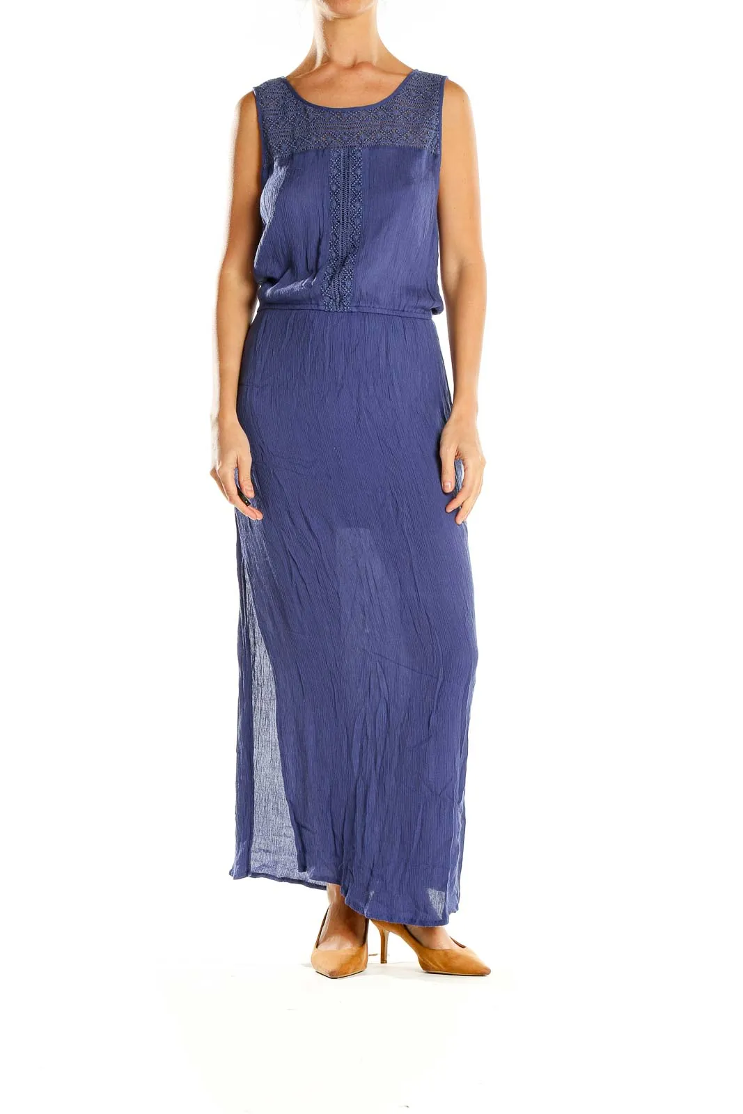 Blue Lace-Trimmed Maxi Dress