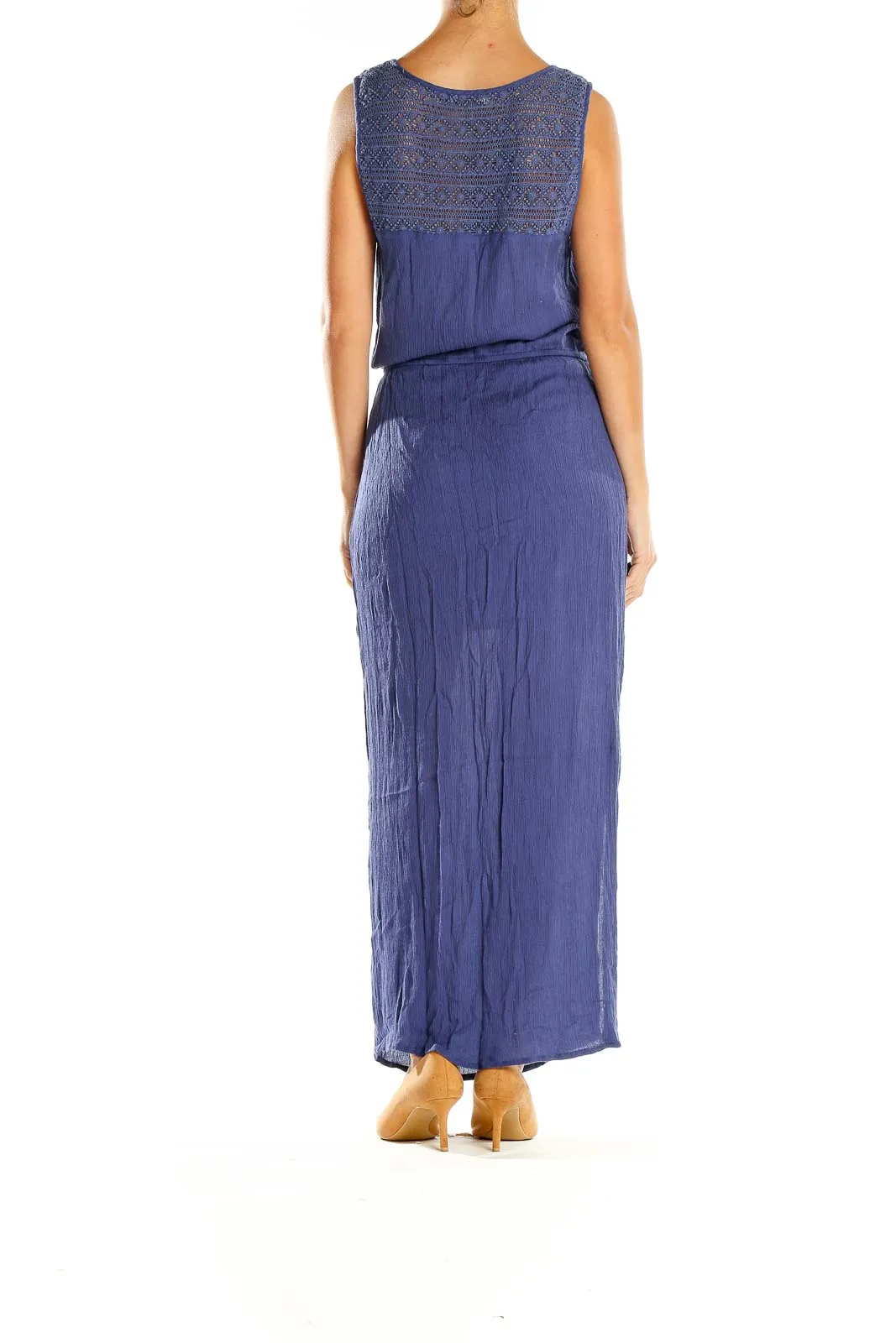 Blue Lace-Trimmed Maxi Dress